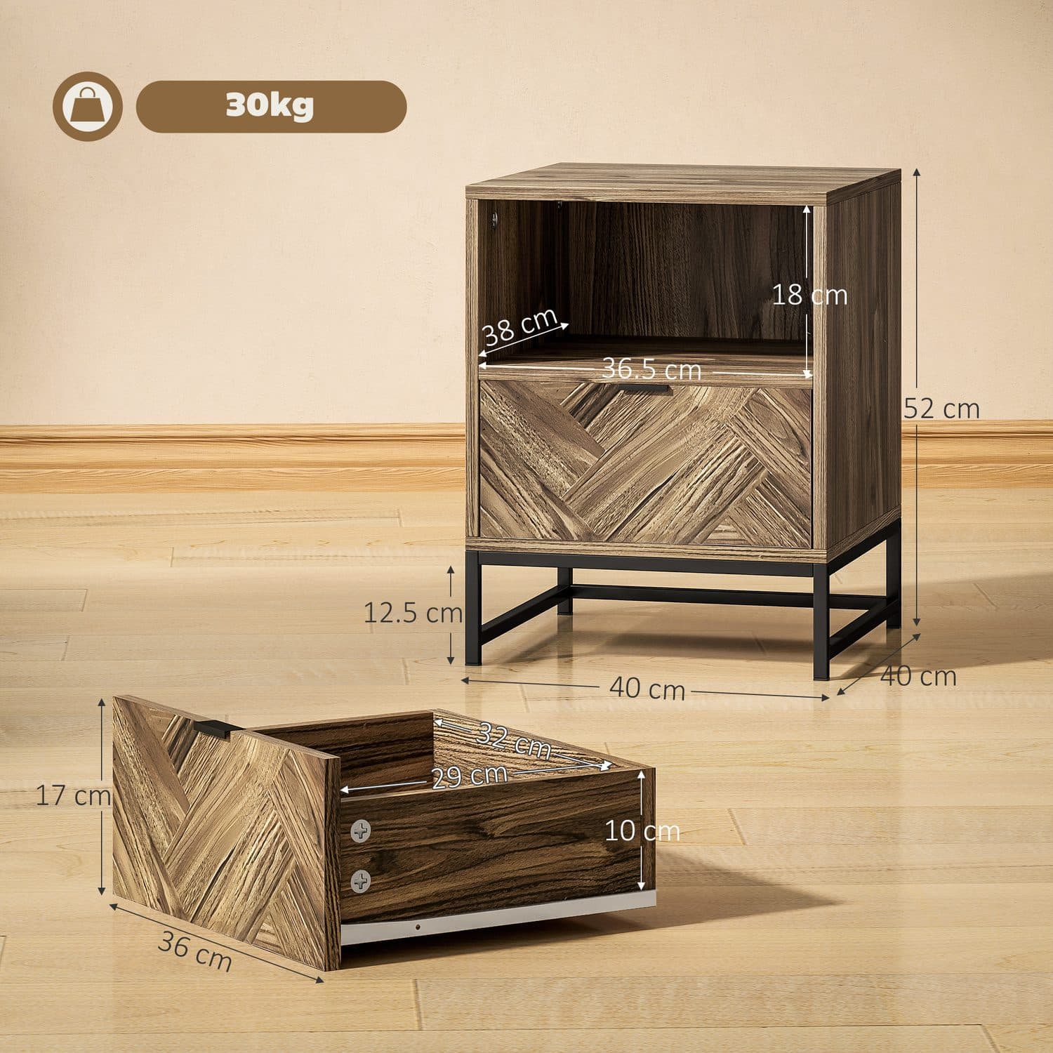 Industrial Bedside Table with Drawer - image 2