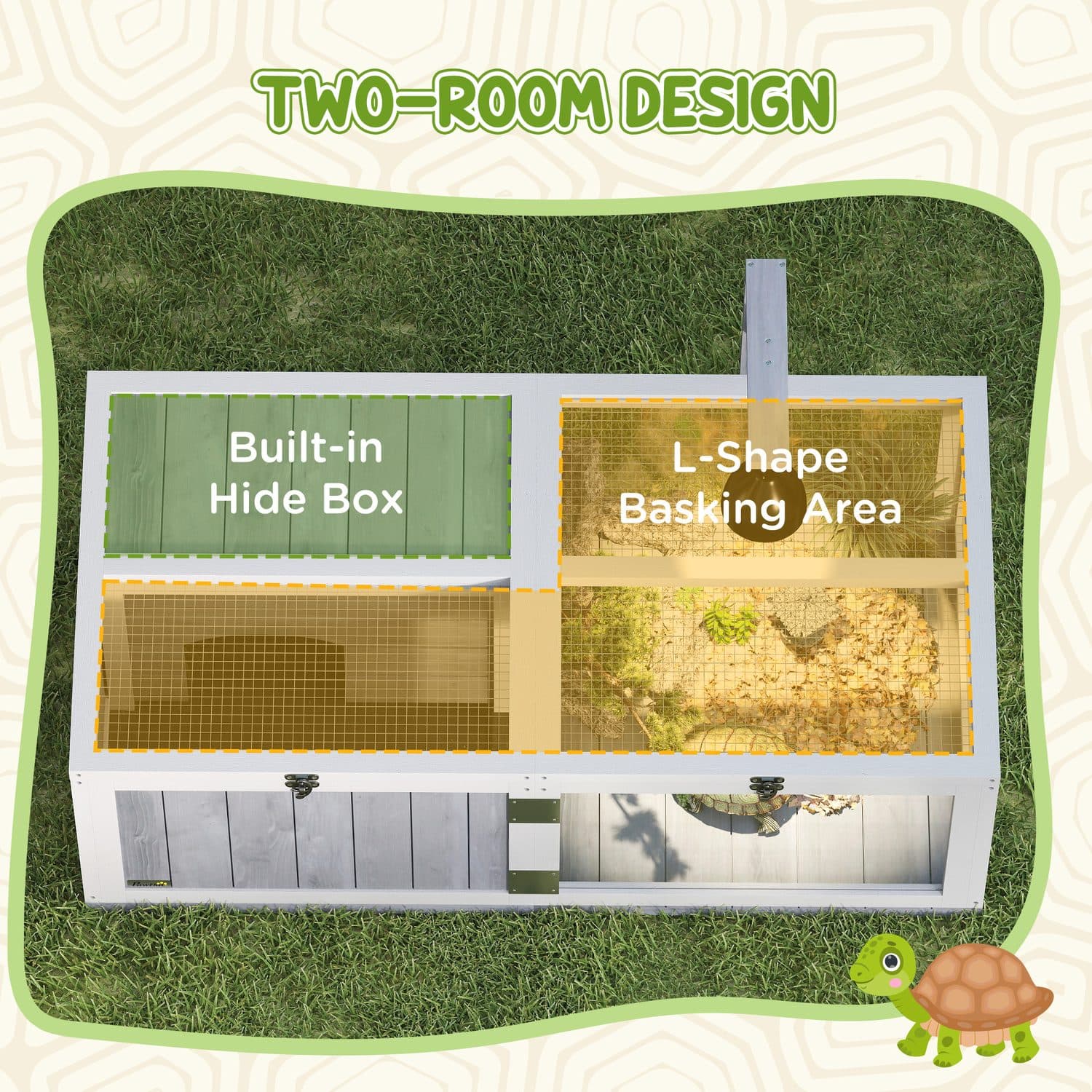 PawHut Two-Room Wooden Tortoise and Reptile House - image 2