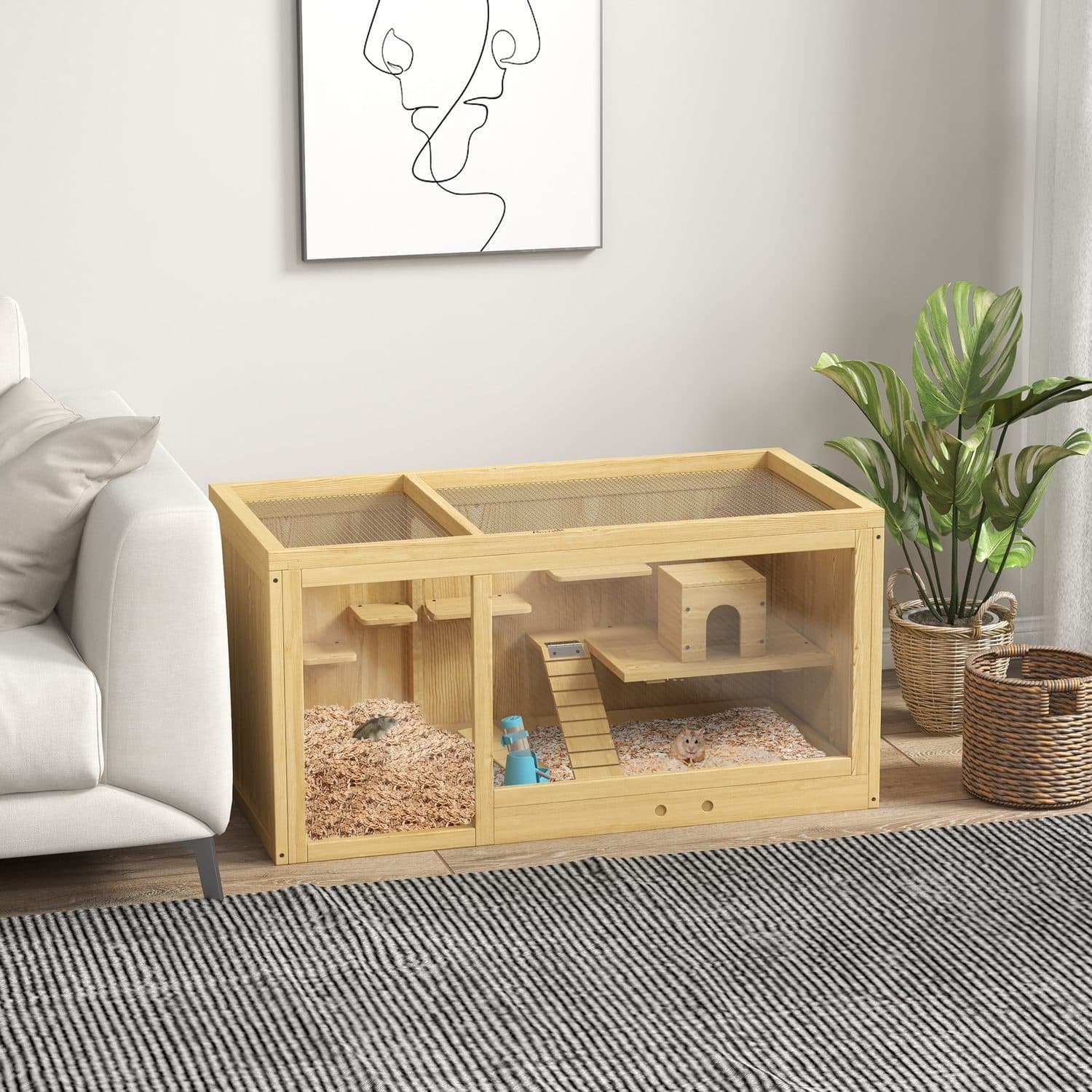 PawHut 2-Tier Hamster Cage with Water Bottle and Seesaws - image 1