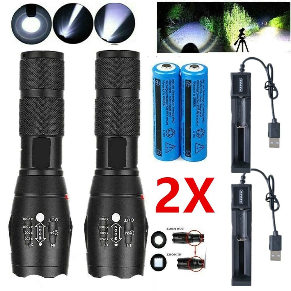 Rechargeable Zoom Torch for Camping, Workshop, and Outdoor Use - Black