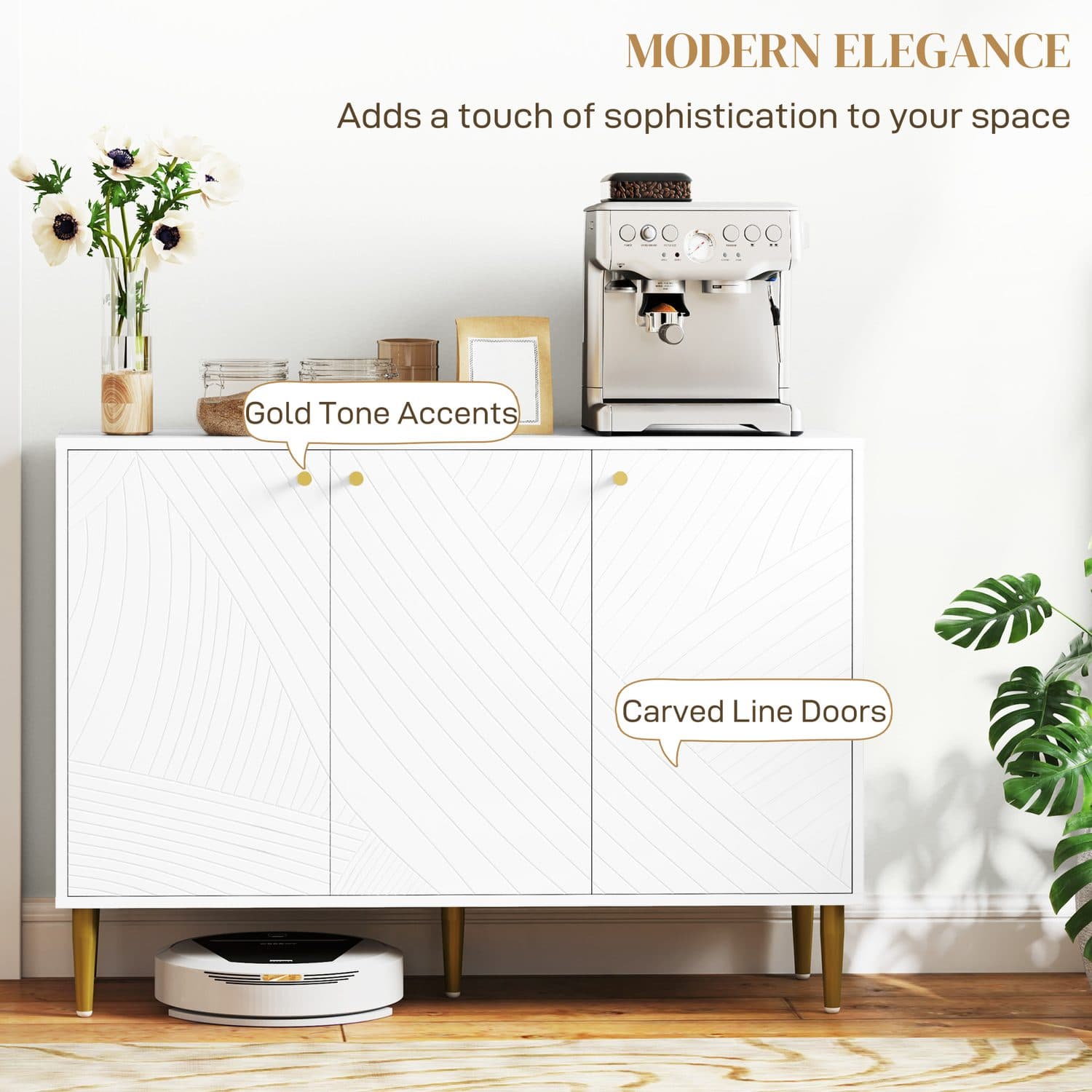 White & Gold Sideboard with Adjustable Storage - image 2
