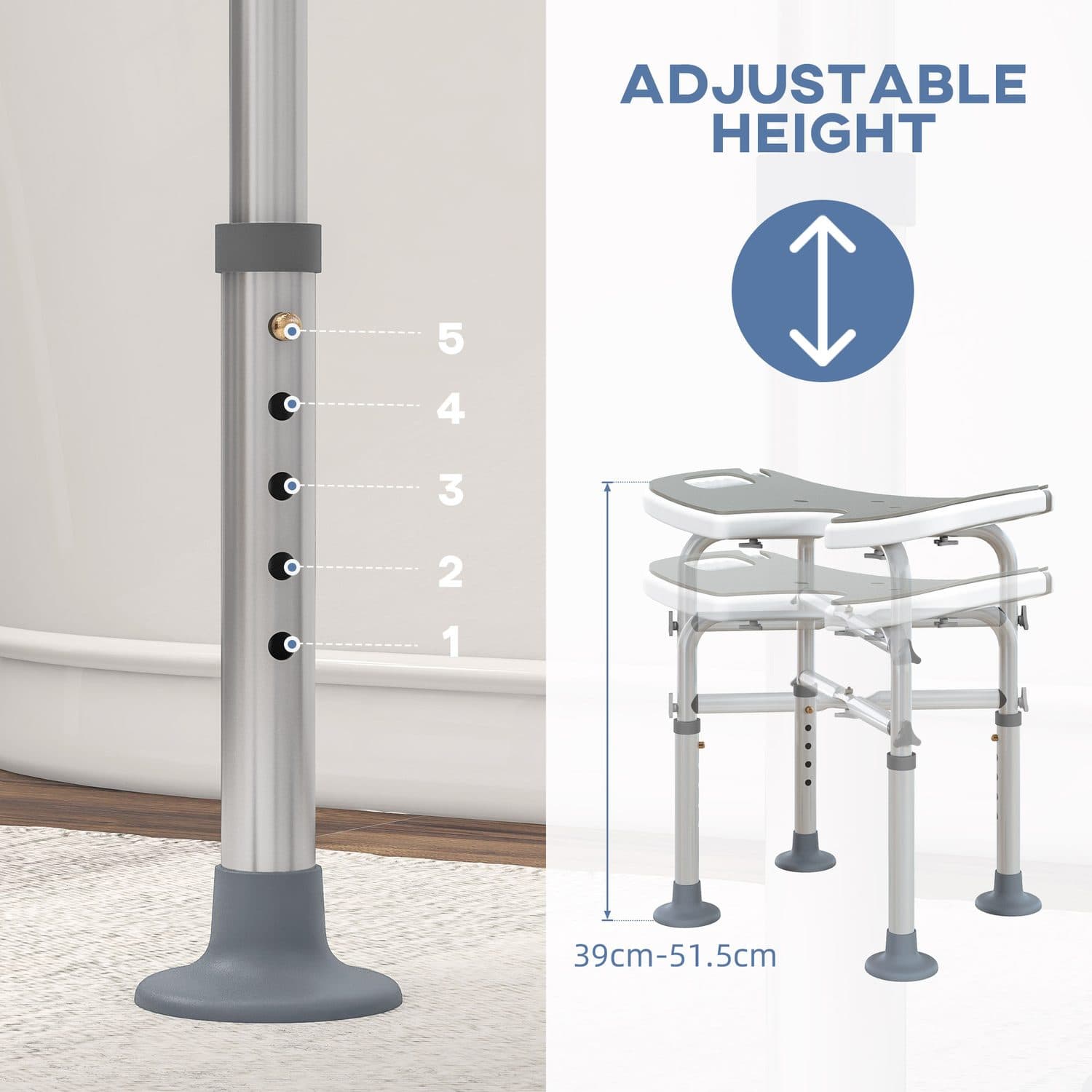 Adjustable Shower Stool With U-Shaped Seat and Grab Bar Included - image 4