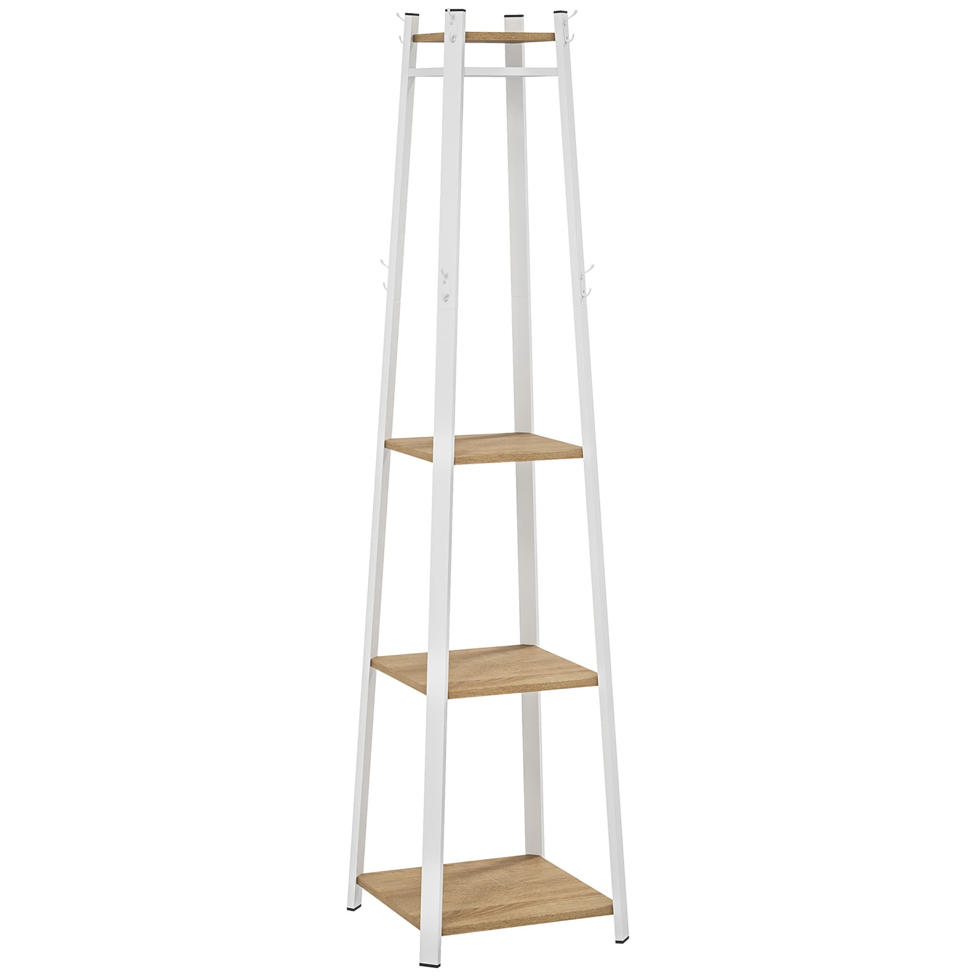 Compact White and Oak Coat Rack for Hallways - Oak