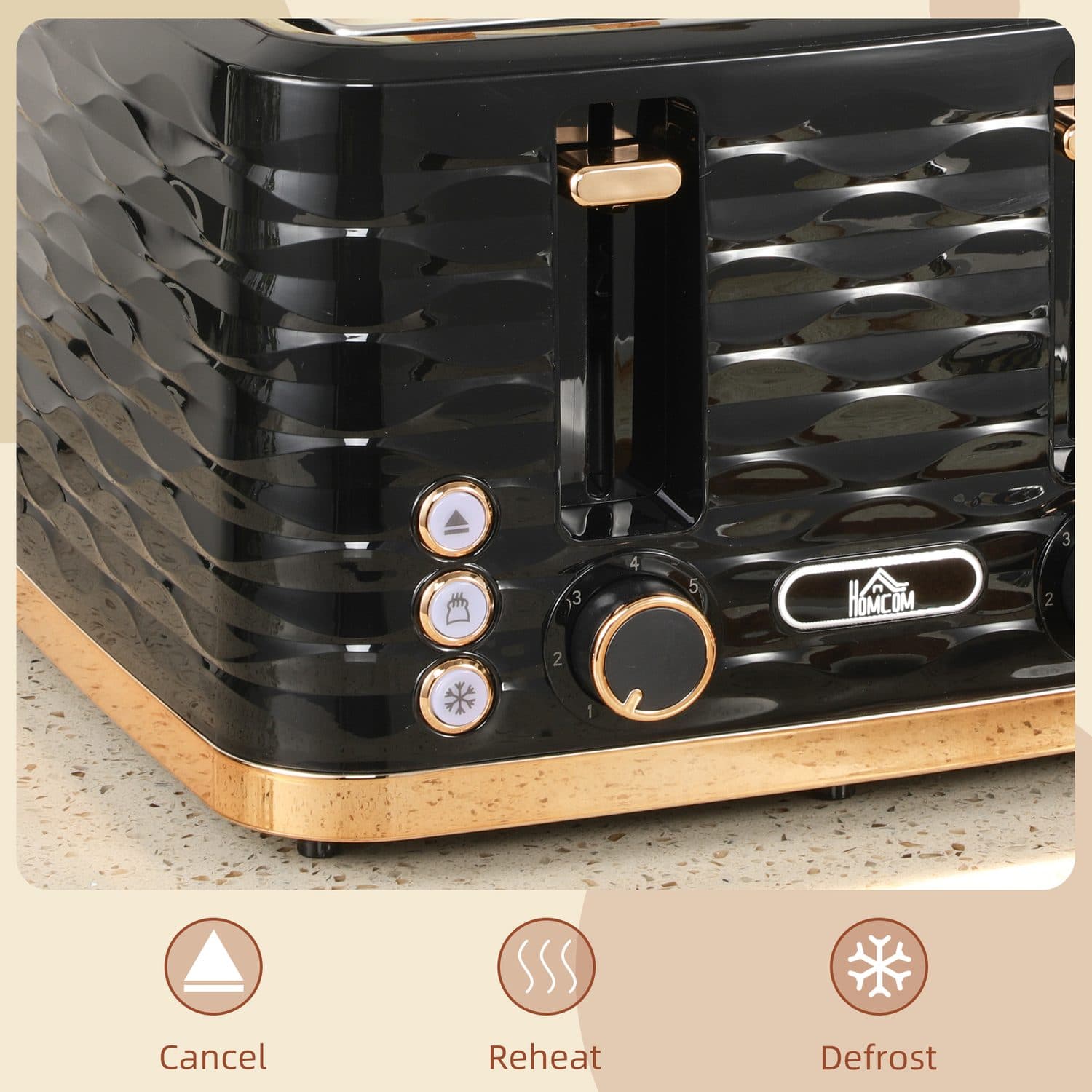 Black four-slice toaster with rippled kitchen style - image 3