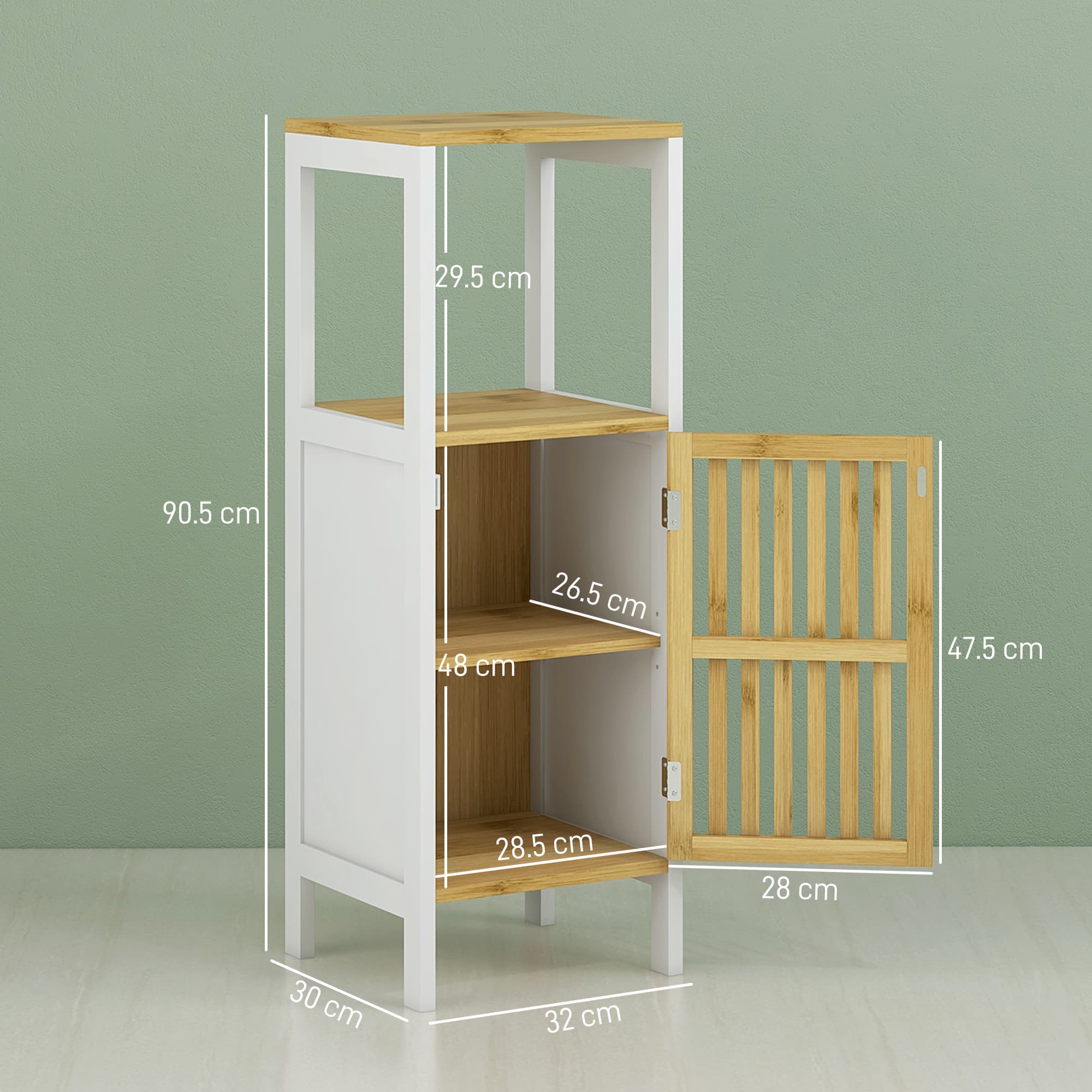 Slim Bamboo Bathroom Cabinet with Open Shelves and Cupboard - image 1