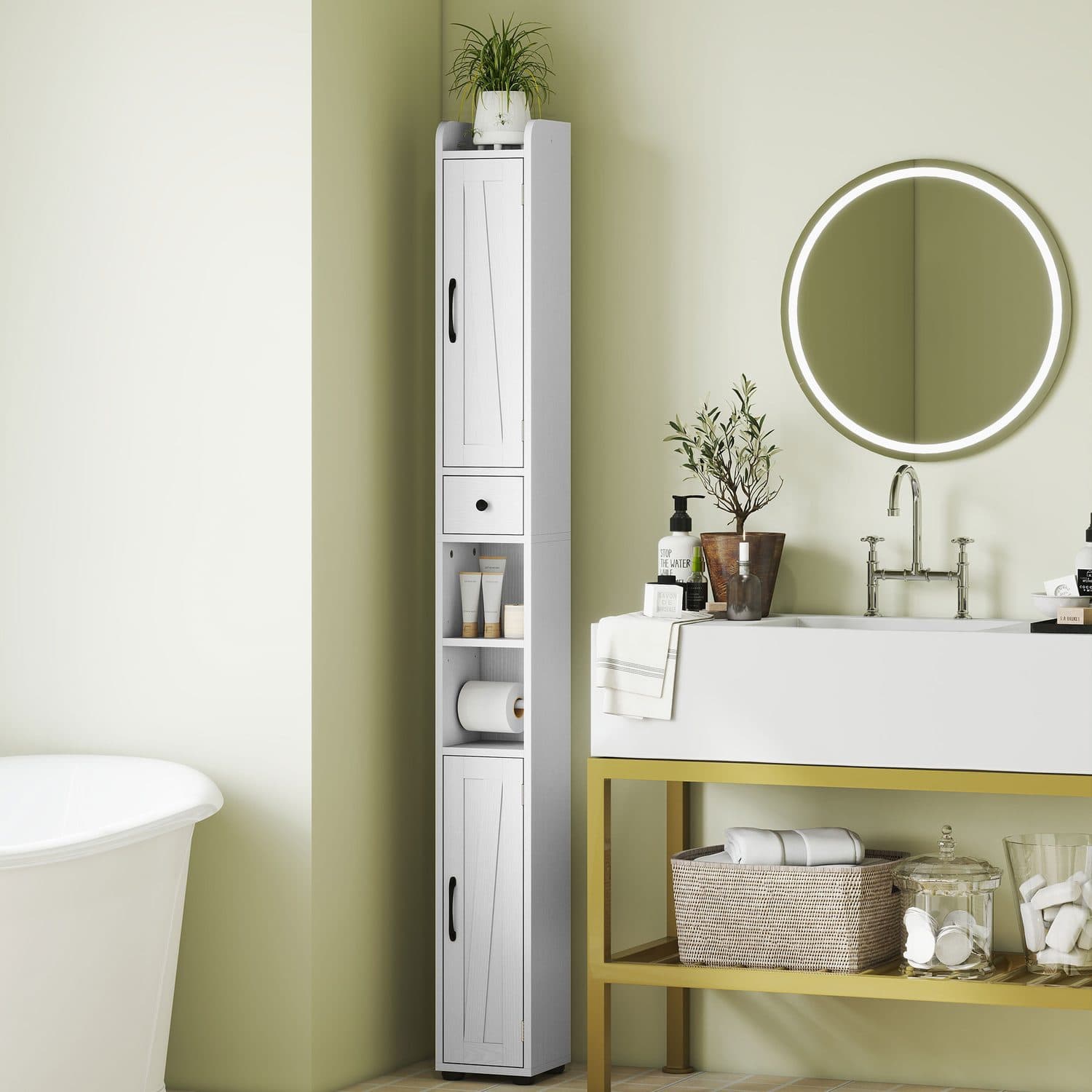 Slim Farmhouse Bathroom Cabinet - image 2