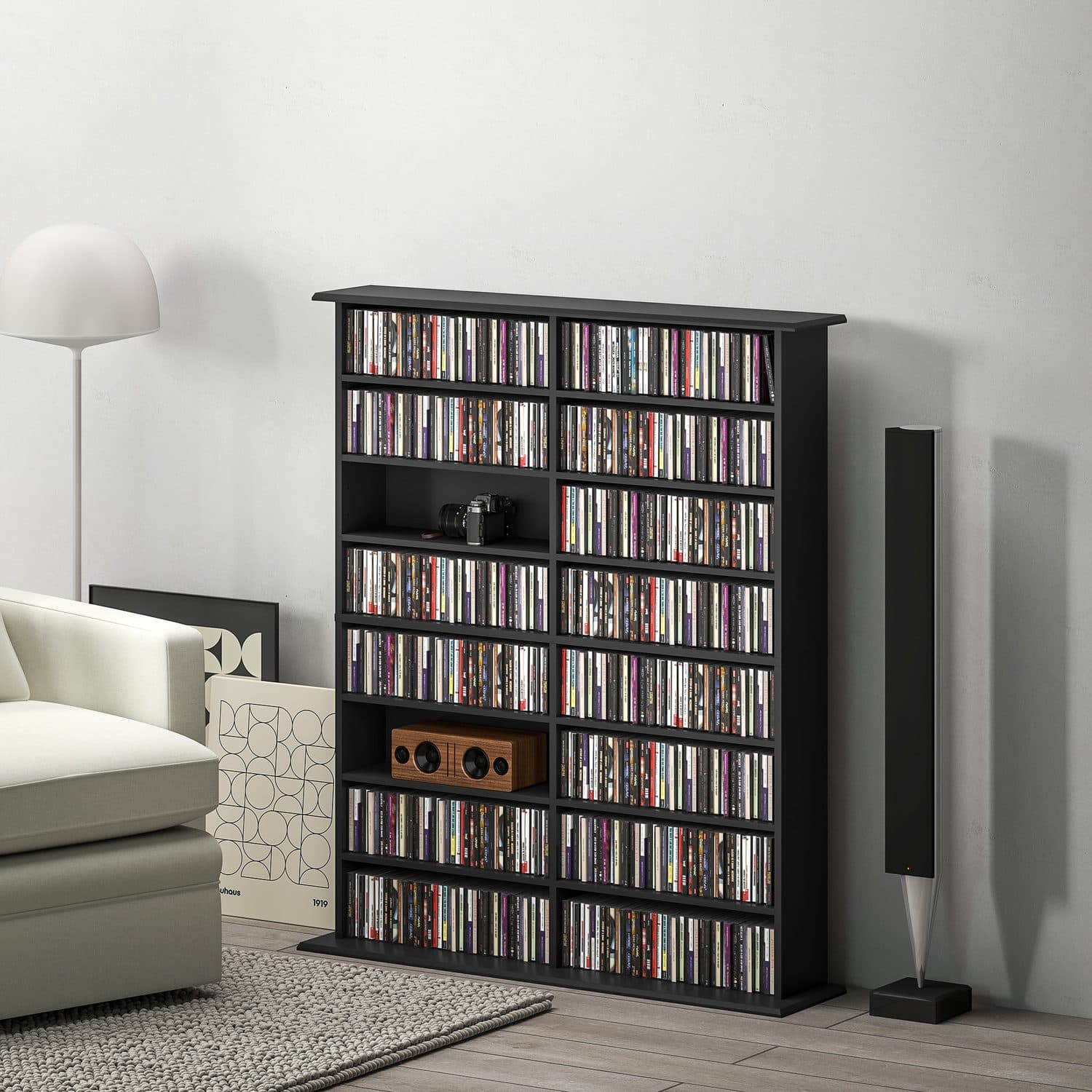 16-Compartment Black Media Shelf - image 1