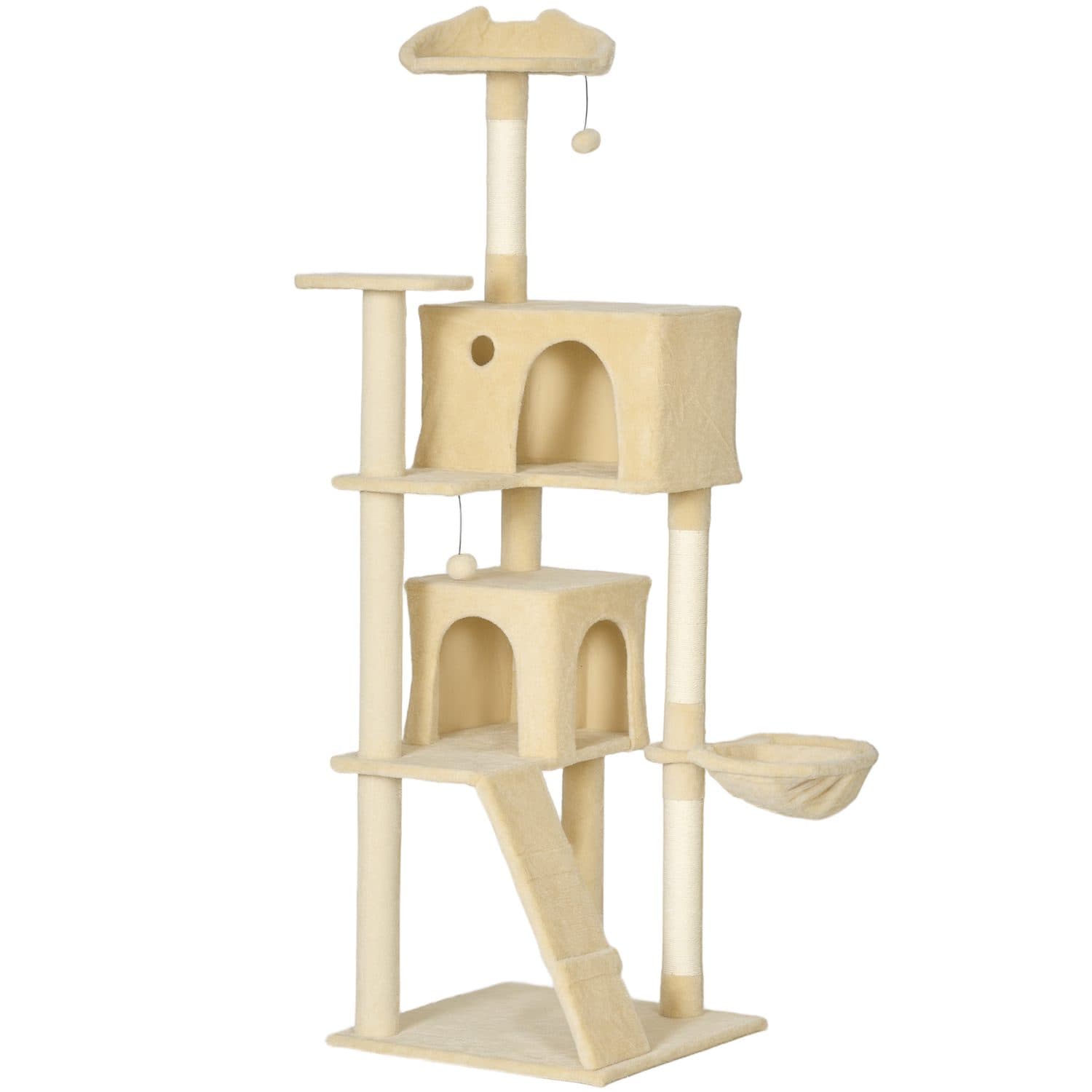 Cat tree with two condos, hammock and sisal scratching posts