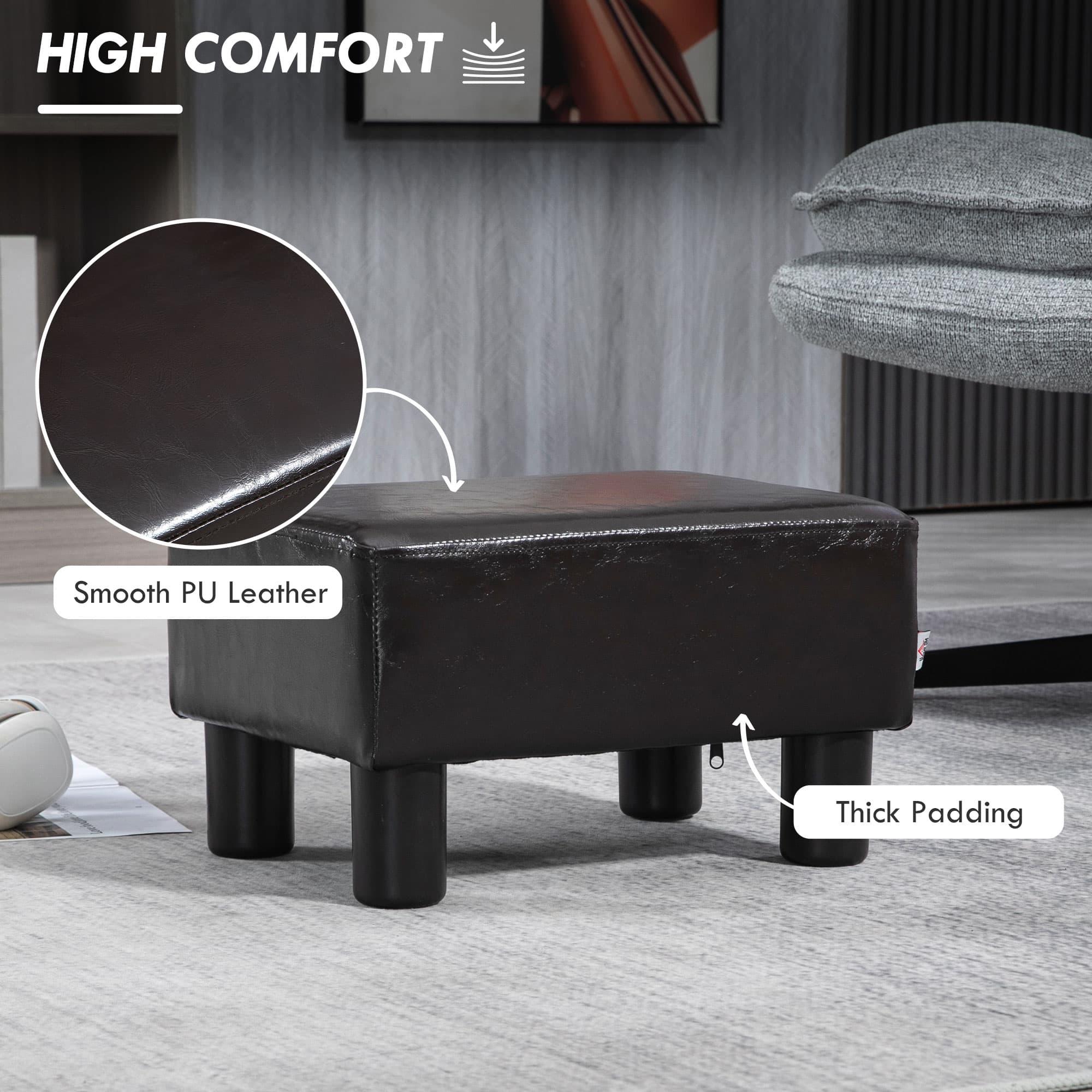Brown PU Leather Footstool Ottoman for Compact Comfort - image 5
