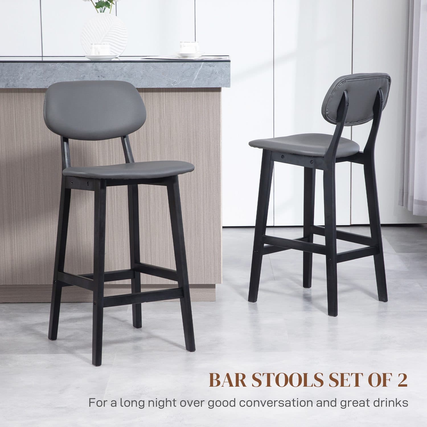 Two Padded Bar Stools with Backs and Footrests in Dark Grey - image 5