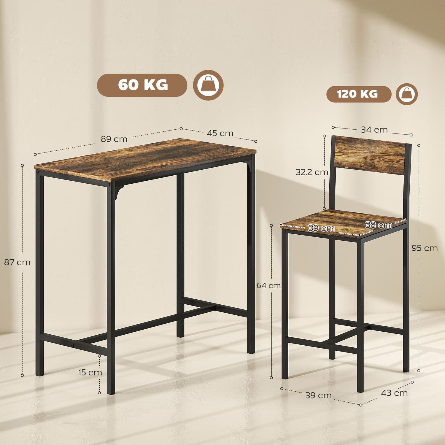 Space-Saving 3-Piece Industrial Breakfast Bar Set - image 1