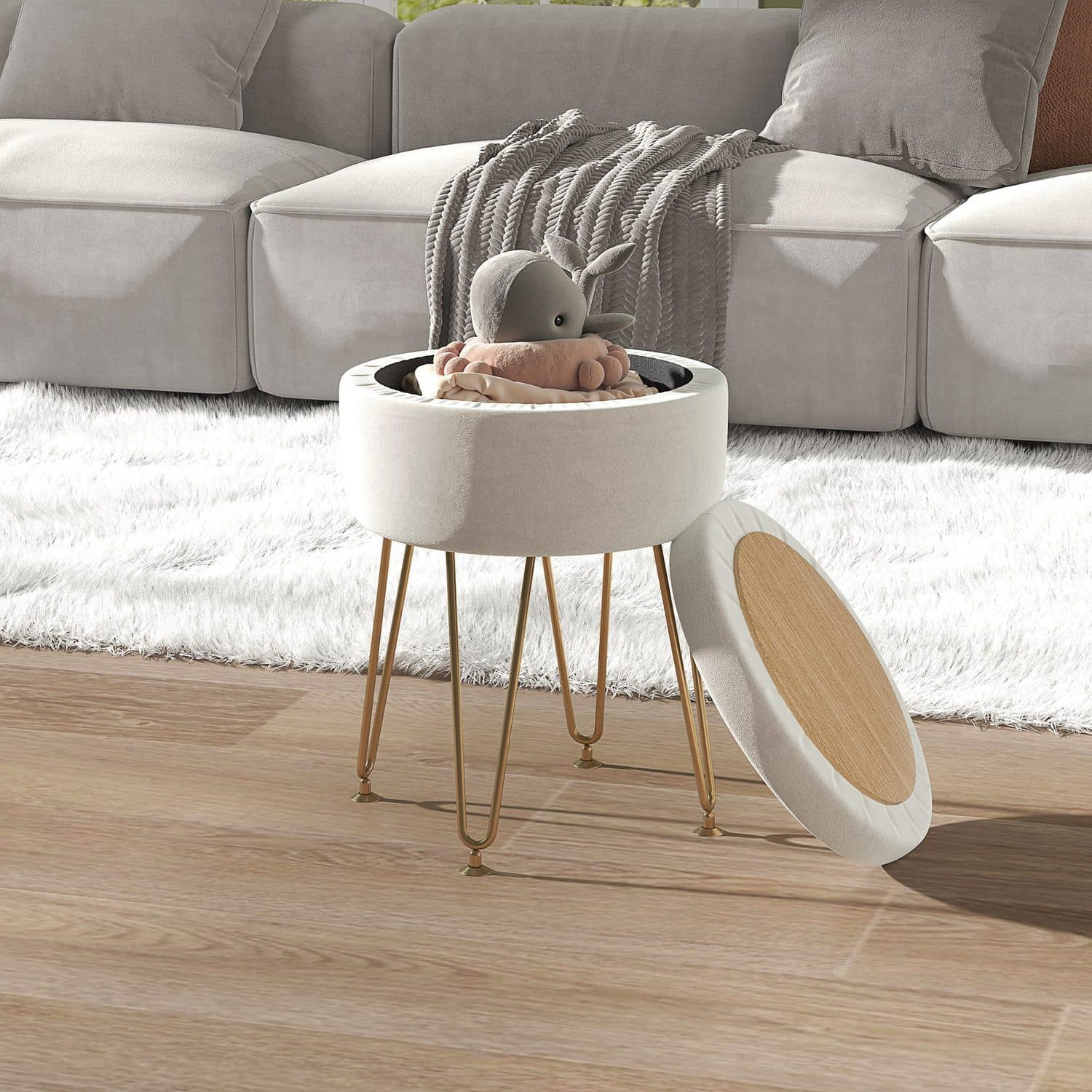 Cream white storage ottoman with hidden 5L space - image 1