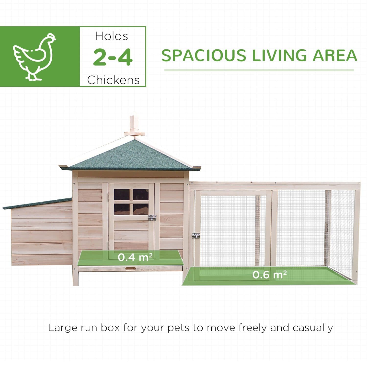 PawHut Wooden Chicken Coop with Outdoor Run - image 5
