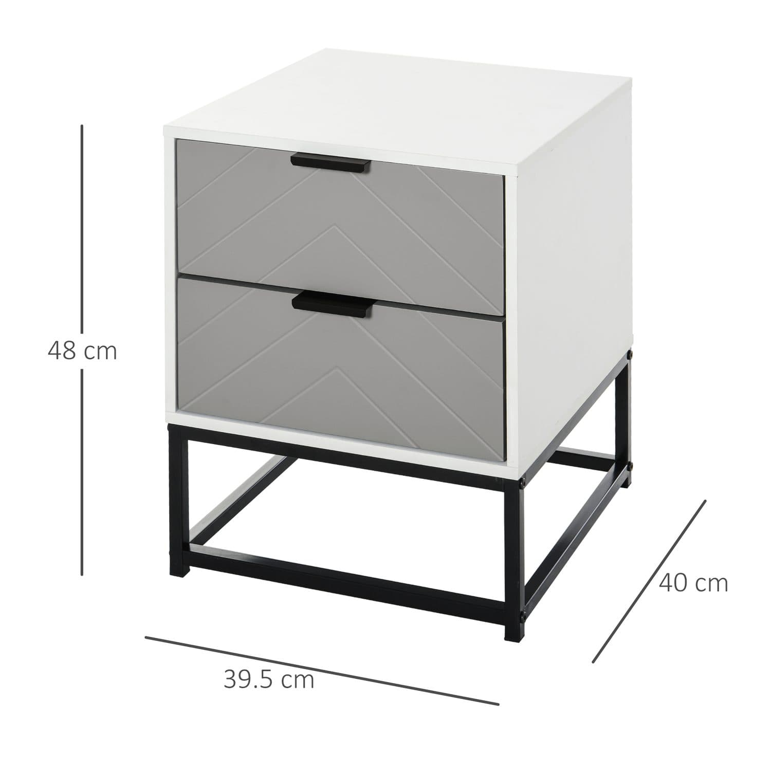 Two-Drawer Bedside Cabinet in Grey, White and Black Metal - image 2
