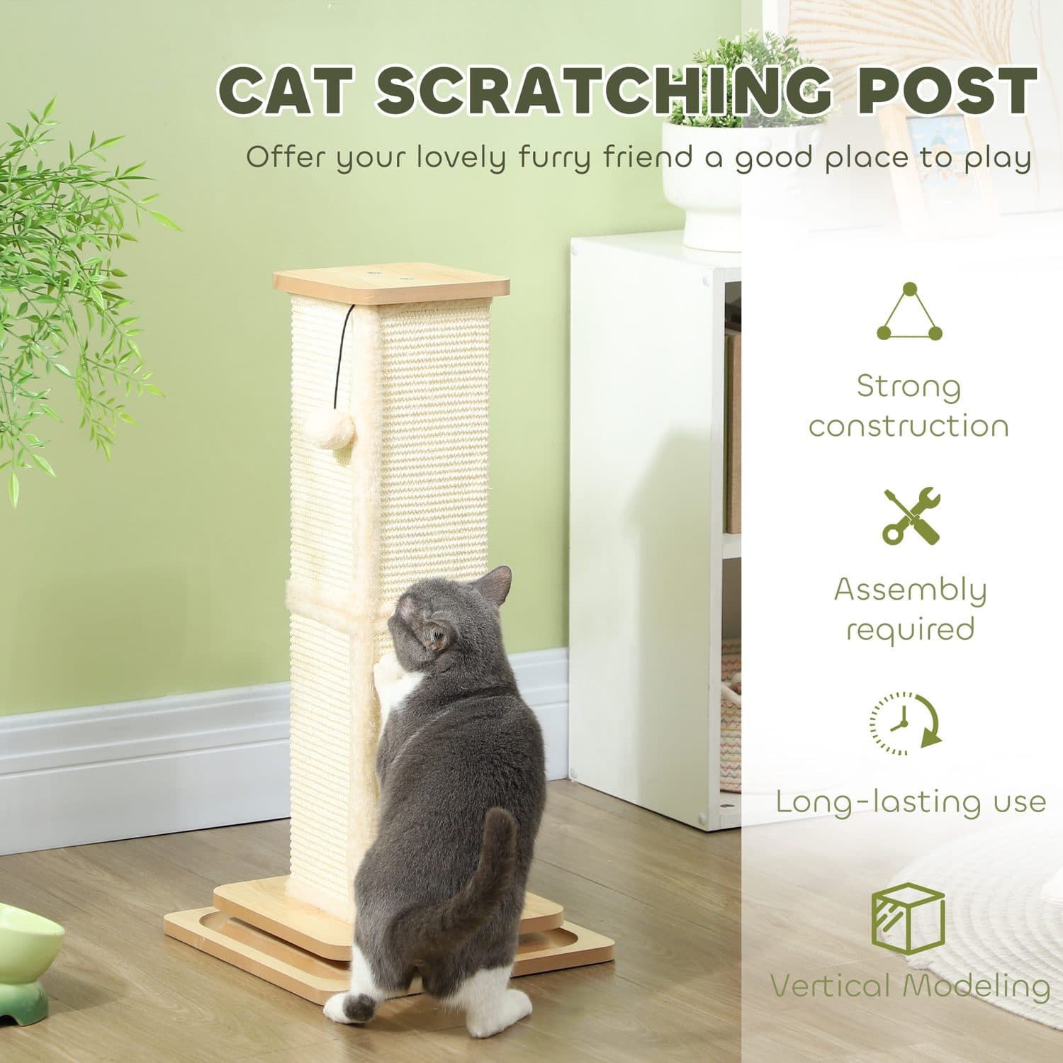 Sisal Cat Scratcher Tower with Hanging Toy and Ball Track Base - image 1