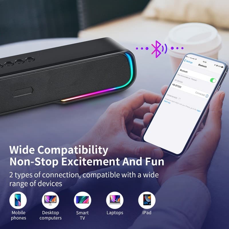Portable TV Soundbar with Bluetooth and Dynamic RGB Lights - image 6