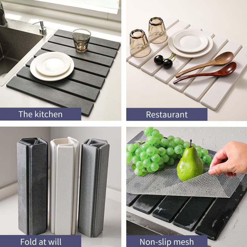 White Foldable Diatomite Drying Mat for Kitchen Draining - image 4