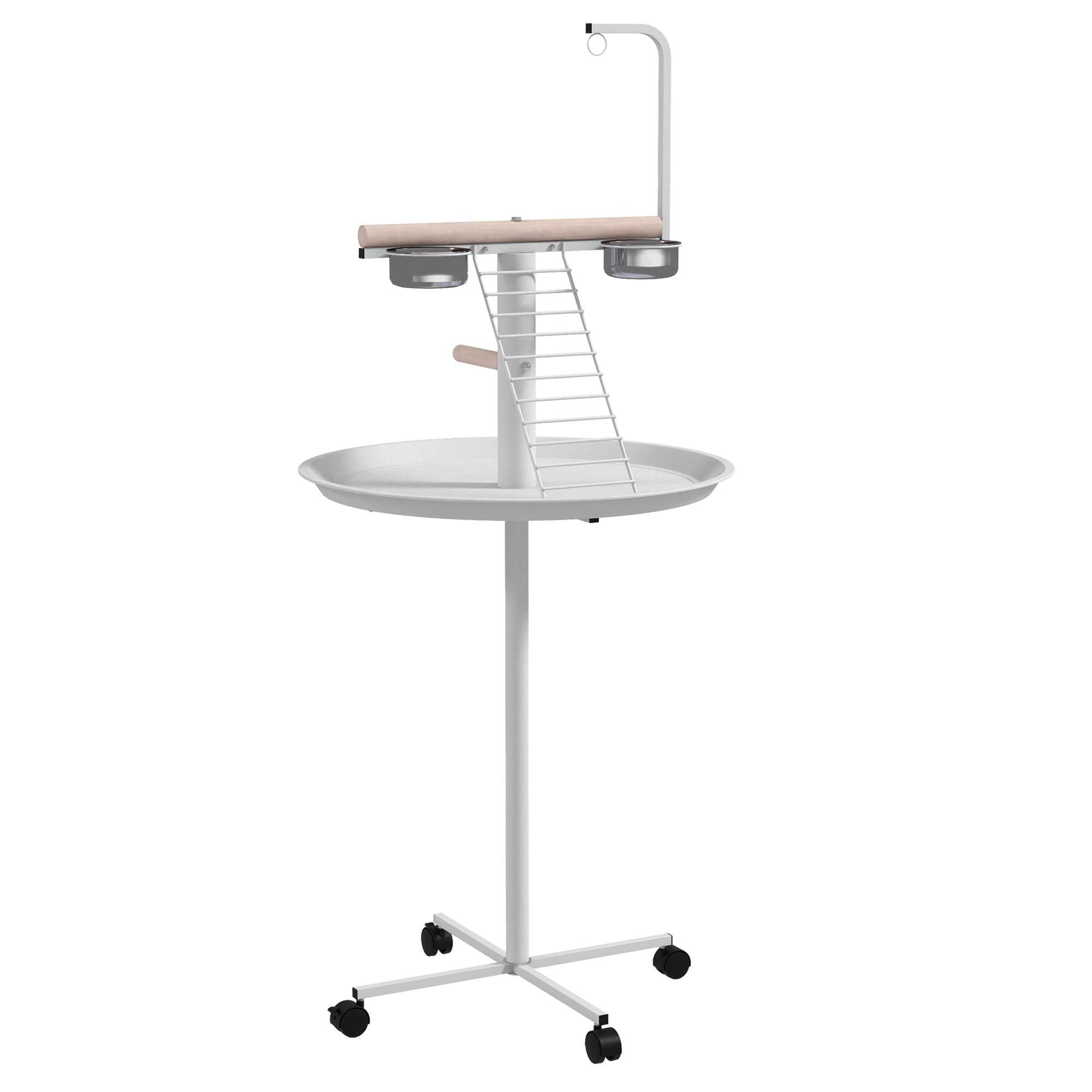 Mobile Bird Stand with Perches and Feed Bowls