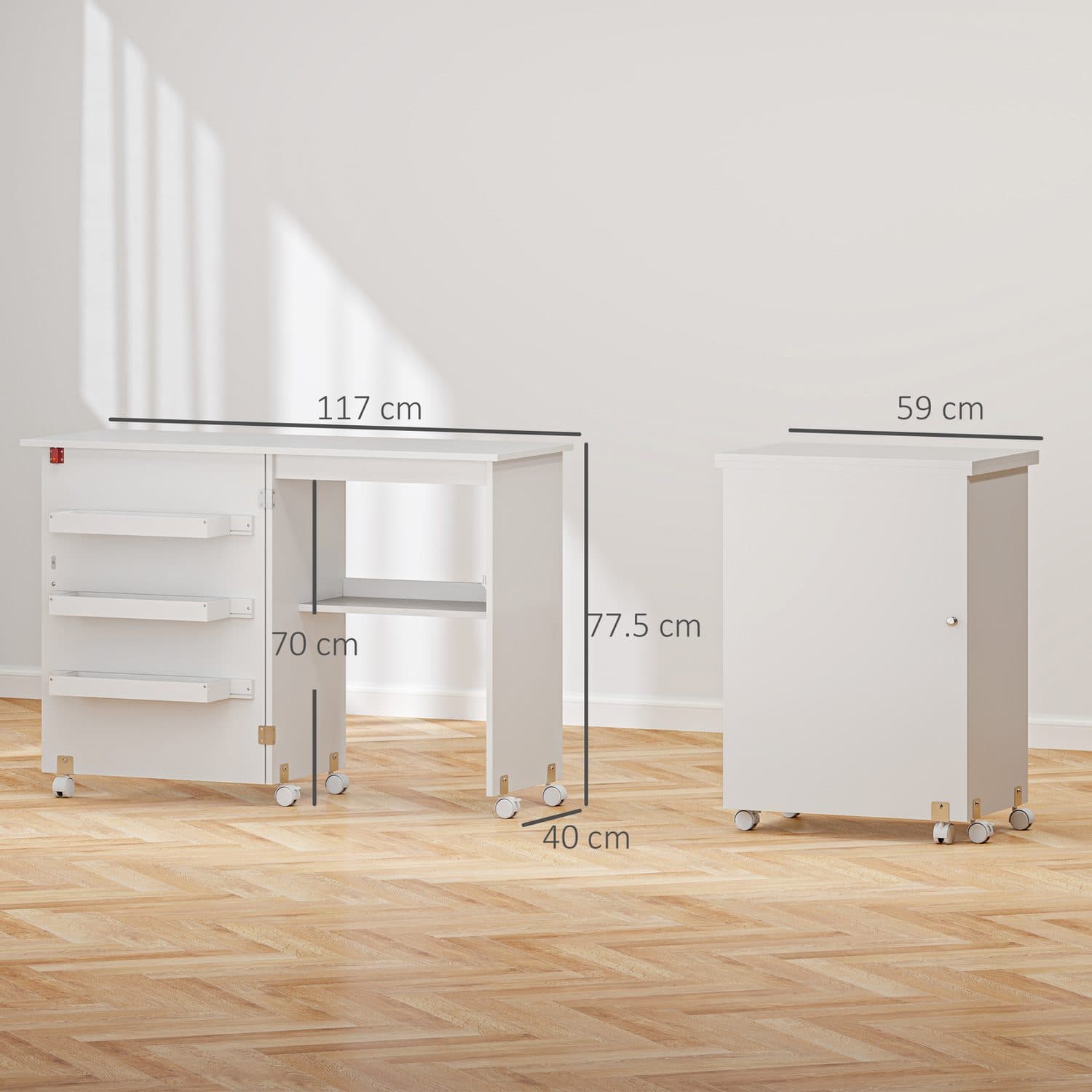 Folding Craft and Sewing Table with Drop Leaf and Wheels - image 2