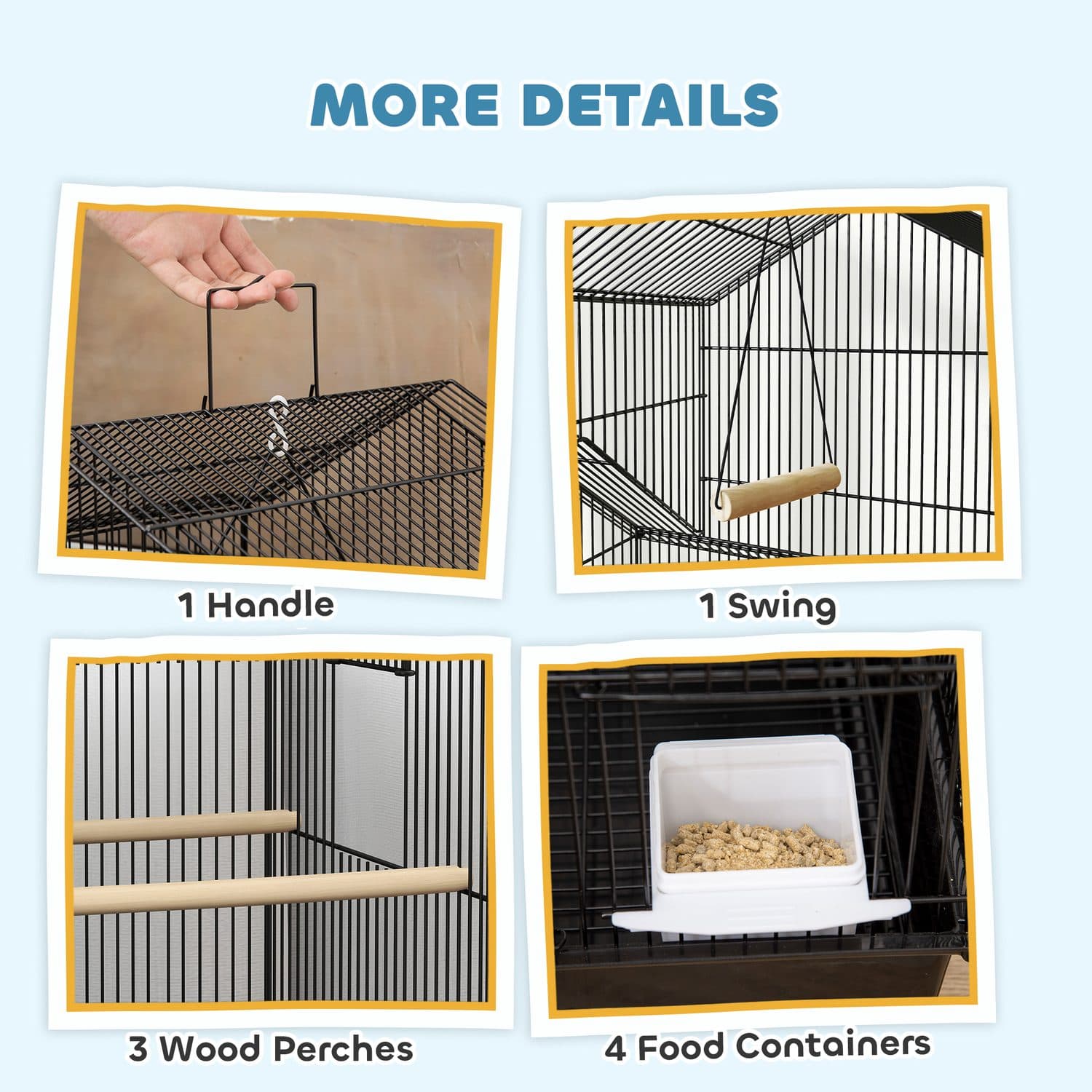 PawHut Metal Bird Cage with Swing and Rolling Stand - image 2