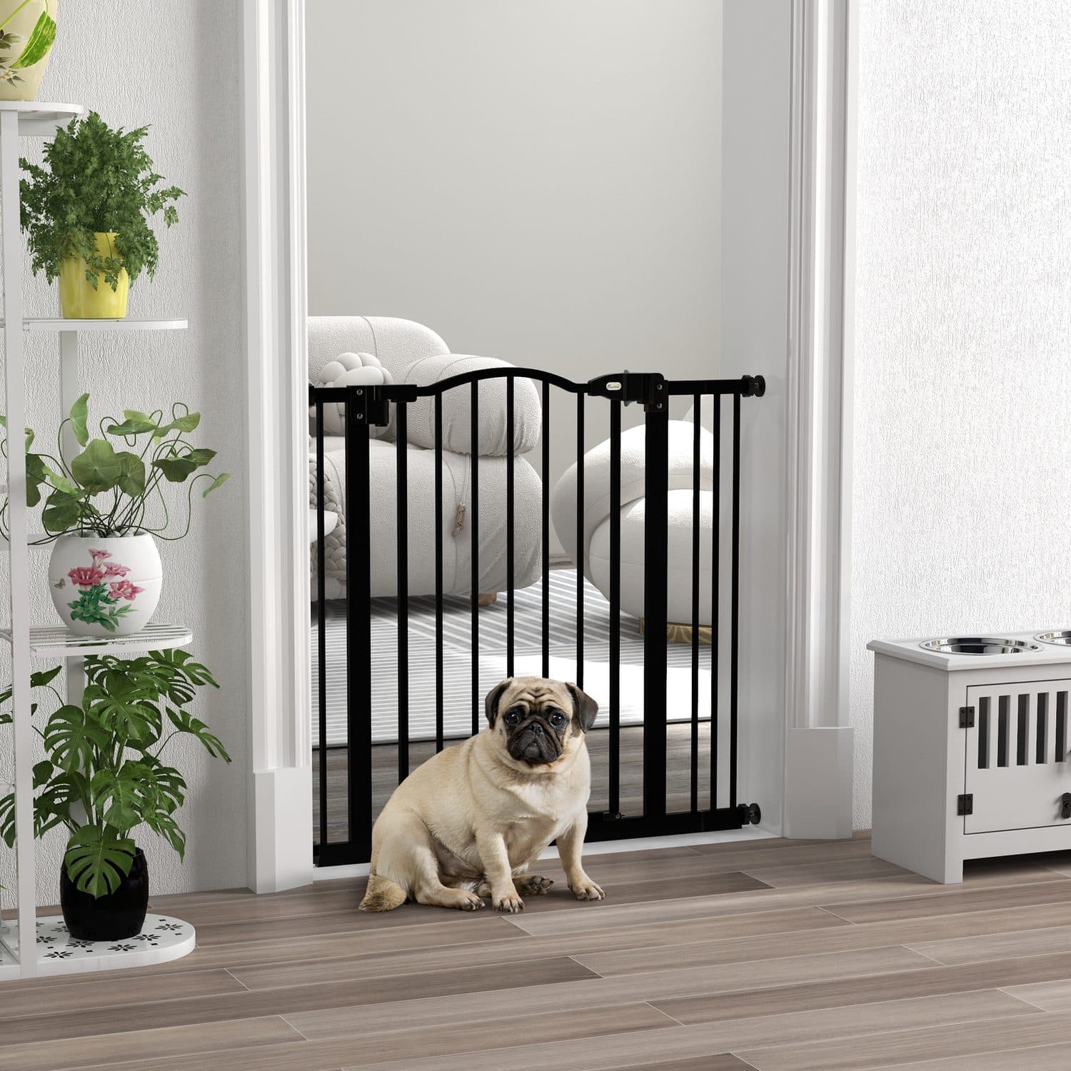 Black Metal Pet Safety Gate With Auto-Close Door, 74–87 cm Wide - image 3