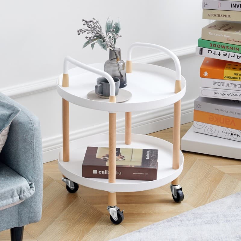Round Two-Tier Trolley on Castors with Natural Wood Legs - image 9