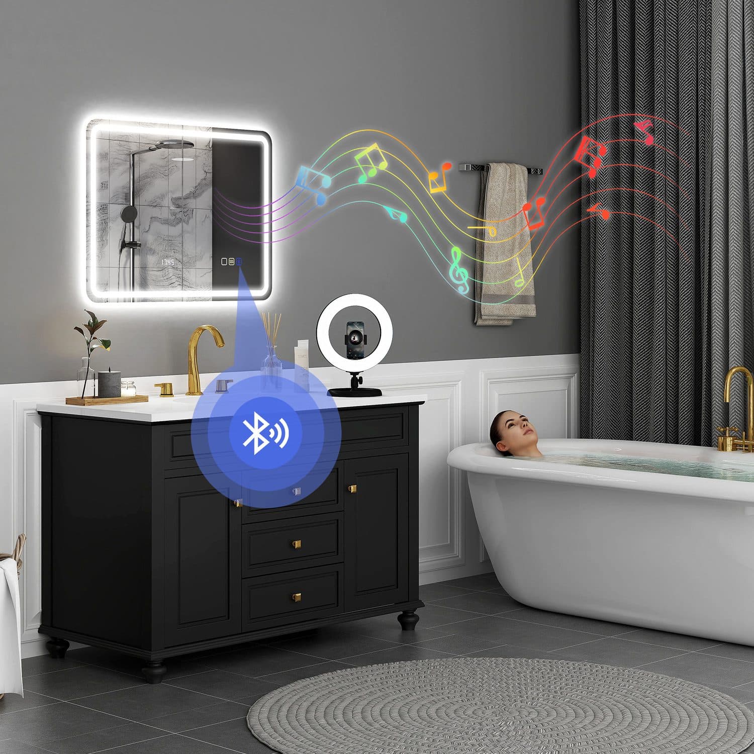80x60cm Bluetooth LED Bathroom Mirror - image 2