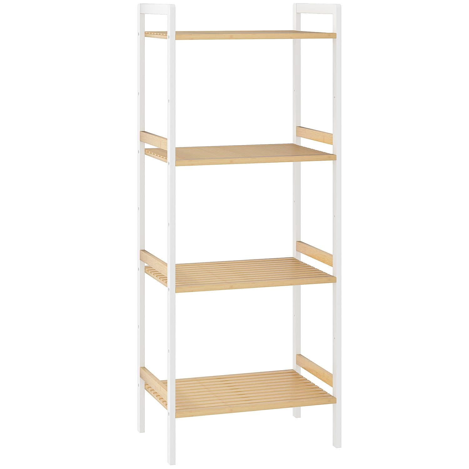 Four-tier bamboo shelf for flexible bathroom storage - Natural White