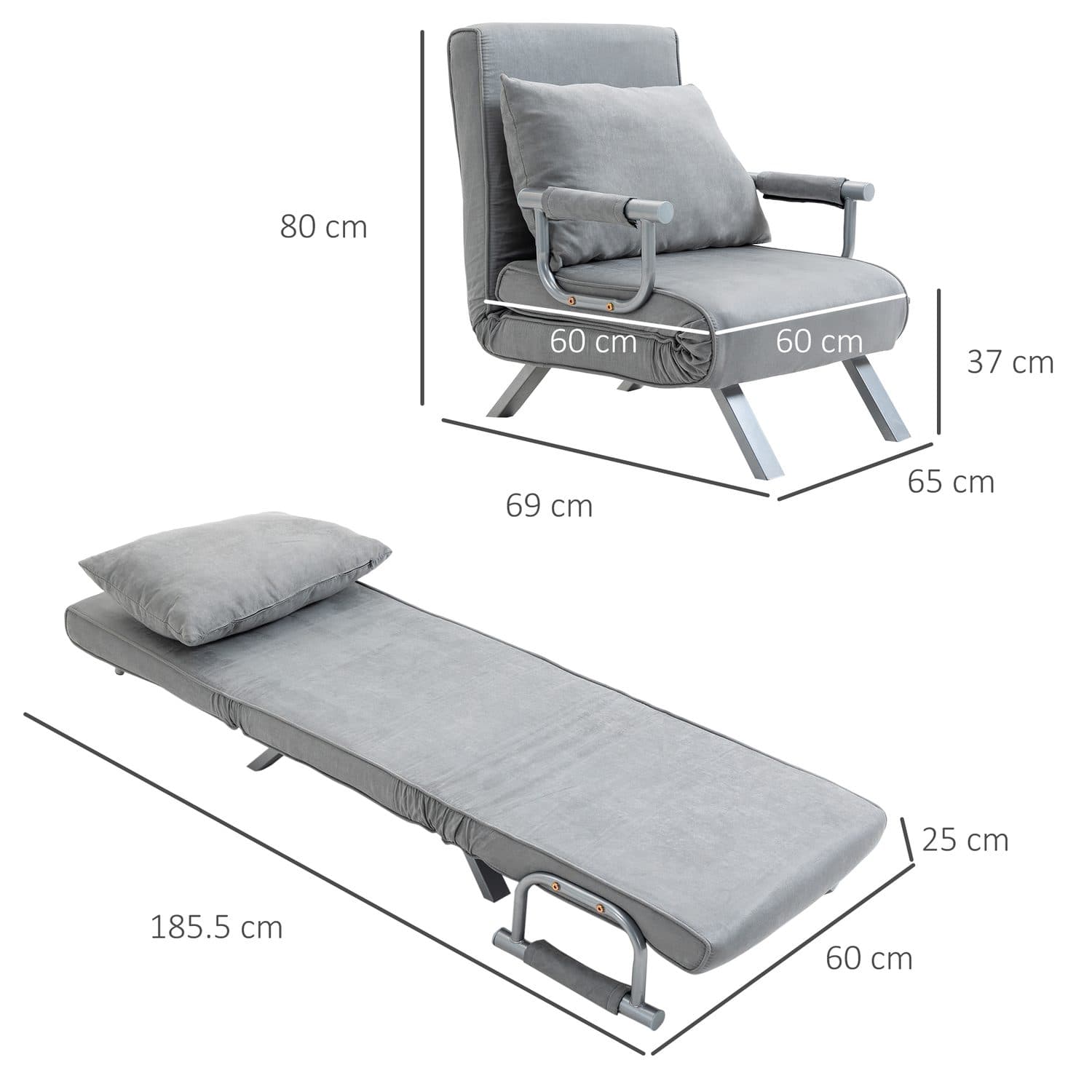 Grey Suedette Convertible Futon Chair - image 4
