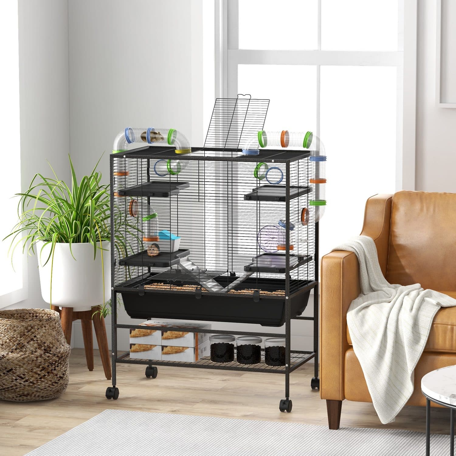 Large Hamster Cage with Tubes, Running Wheel & Platforms - image 1