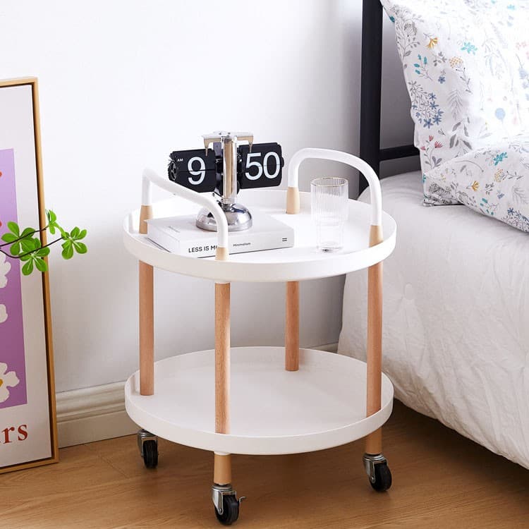 Round Two-Tier Trolley on Castors with Natural Wood Legs - image 1