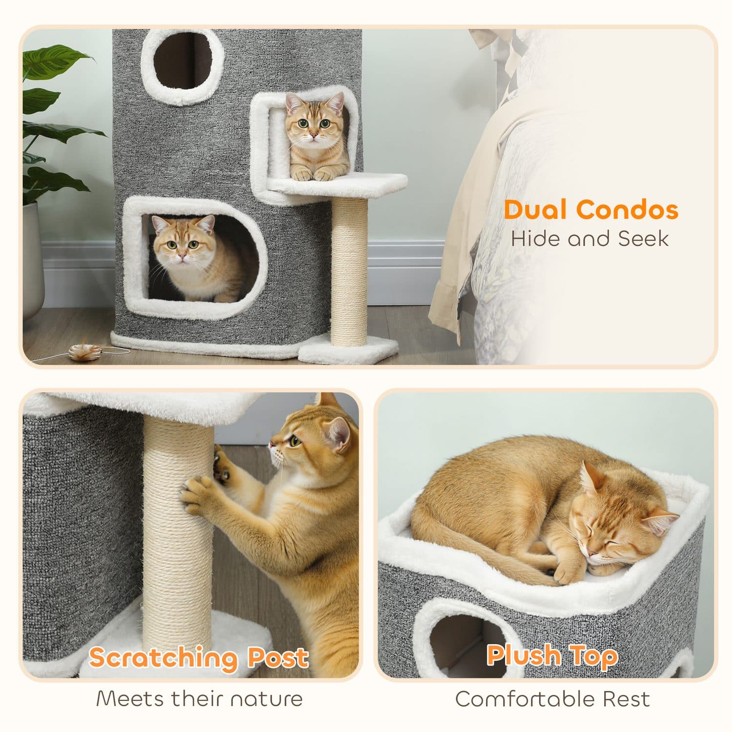 PawHut 3-Tier Cat Tree with Jumping Platform and Two Houses - image 1