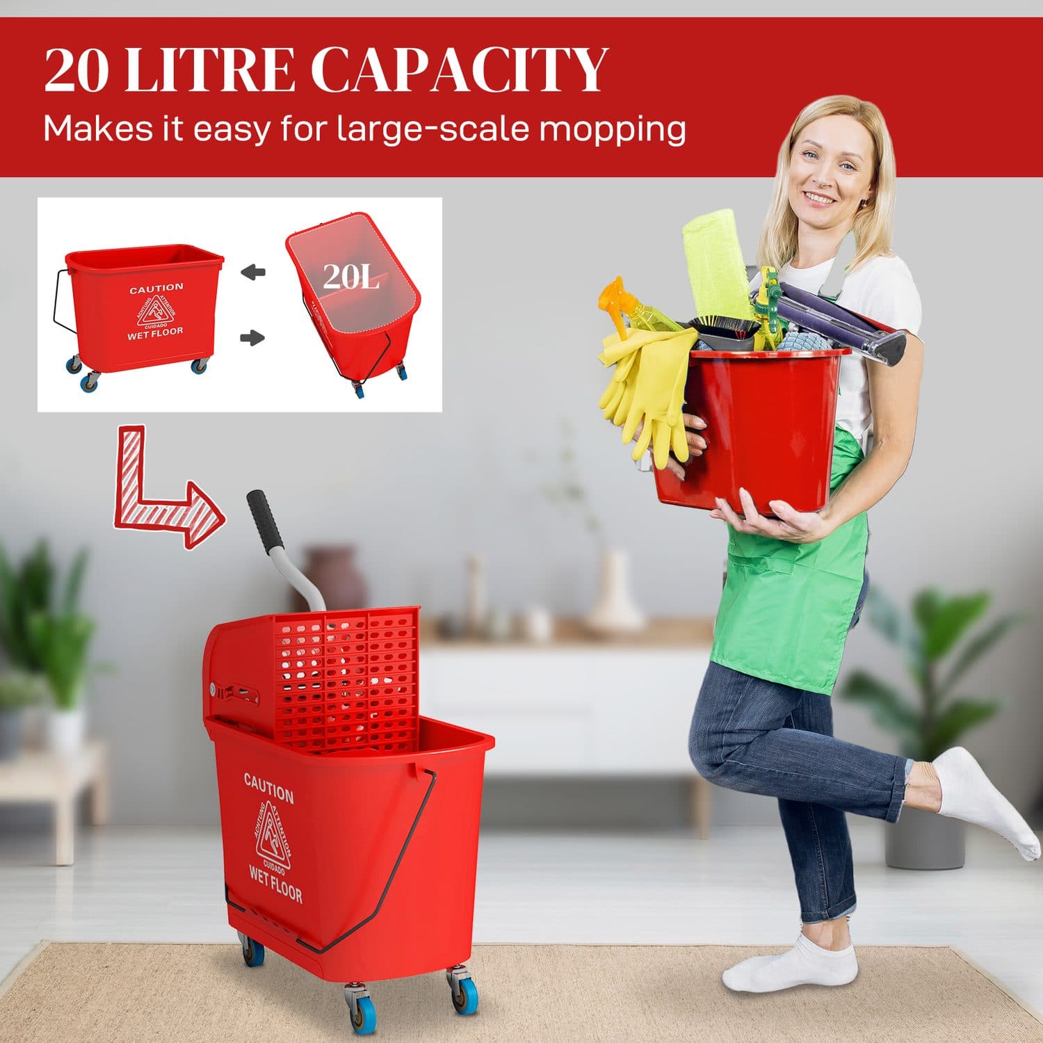 Compact 20L Mop Bucket With Removable Wringer - image 4