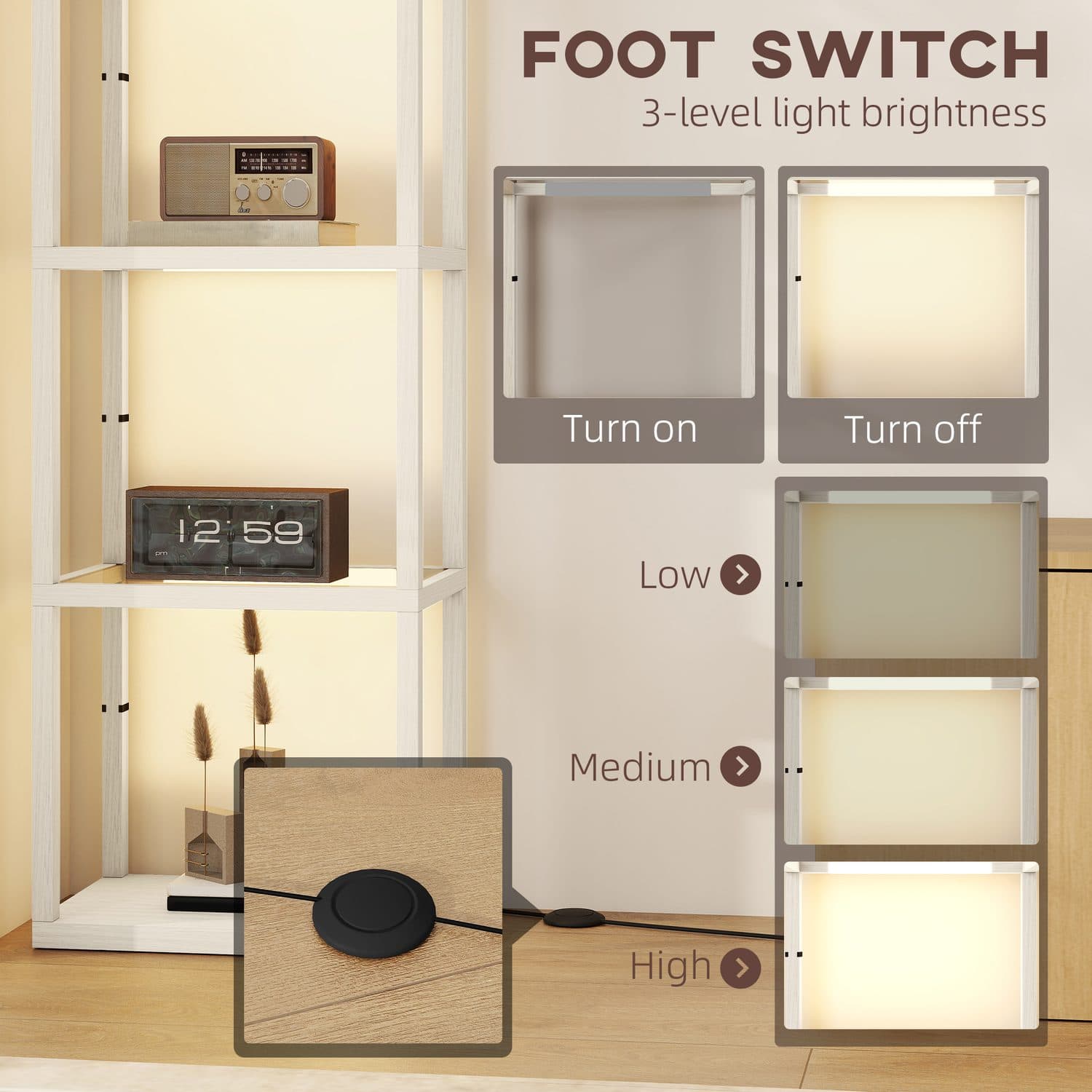 Bleached Oak 4-Shelf Floor Lamp with Dimmable Warm LED - image 5