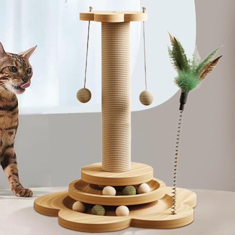 Solid Wood Cat Turntable with Scratching Post and Ball - image 4