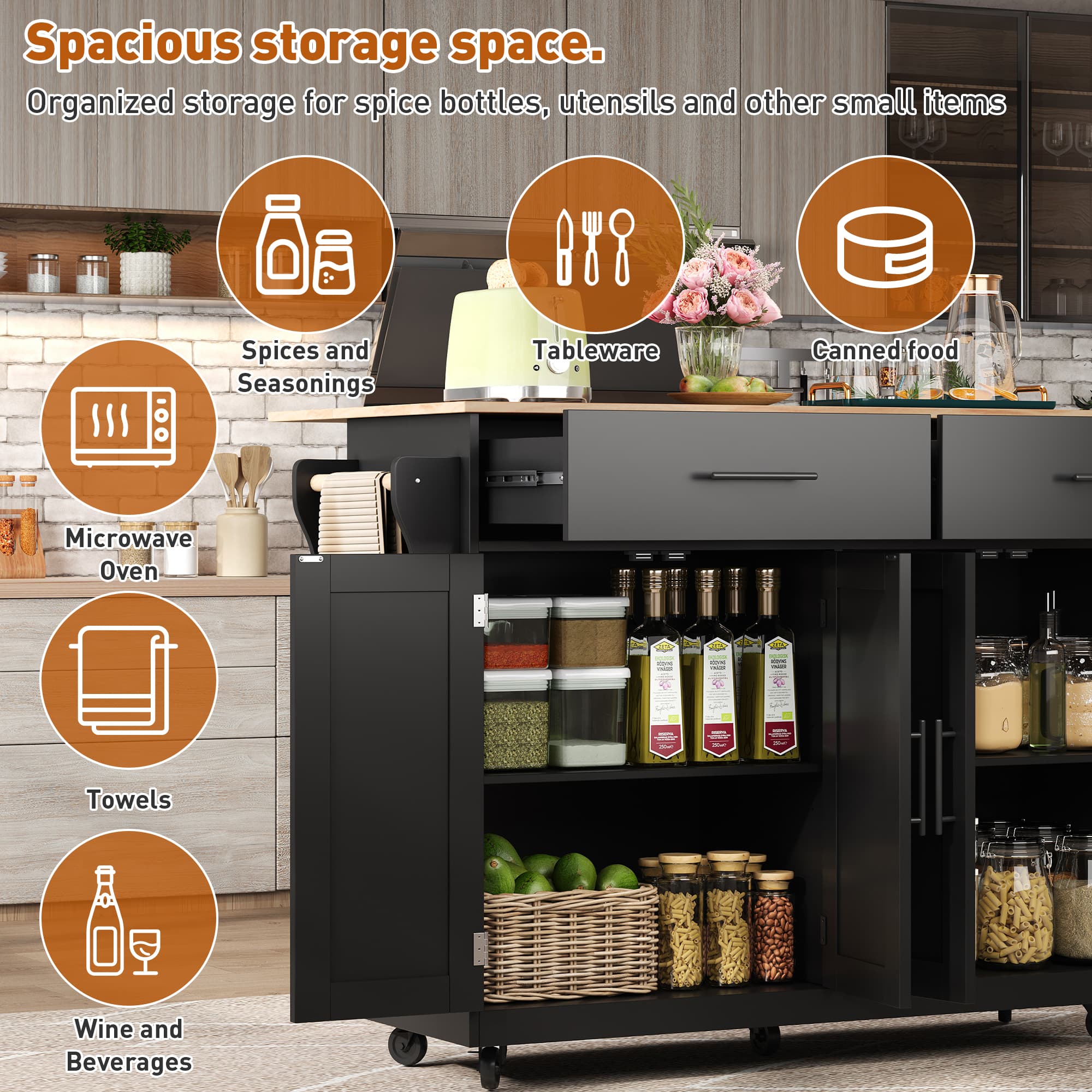 Kitchen Island Cart with Expandable Dropleaf Top - image 5