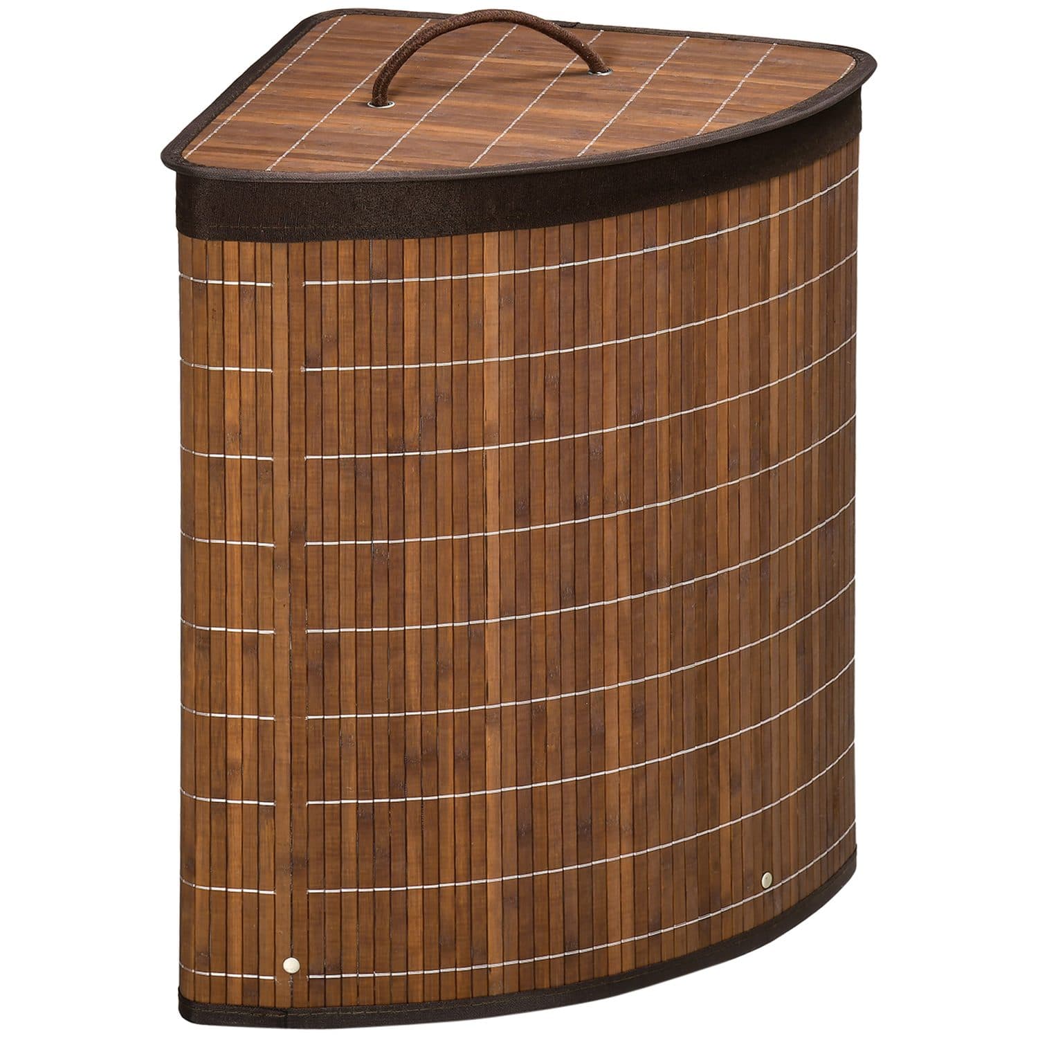 55-Litre Bamboo Corner Laundry Hamper with Lid and Removable Lining - Brown