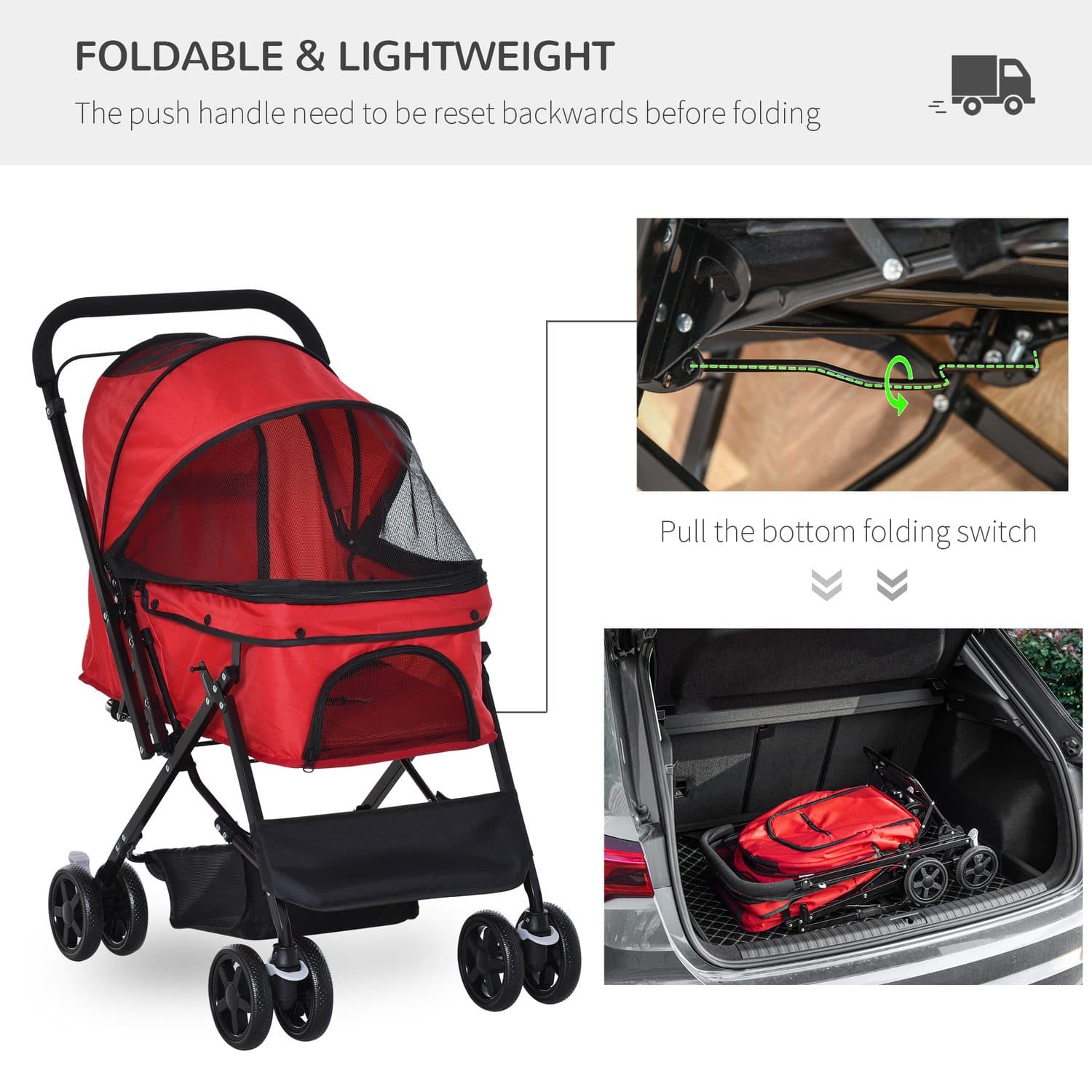 PawHut Foldable Pet Stroller with Reversible Handle and Brake - image 3