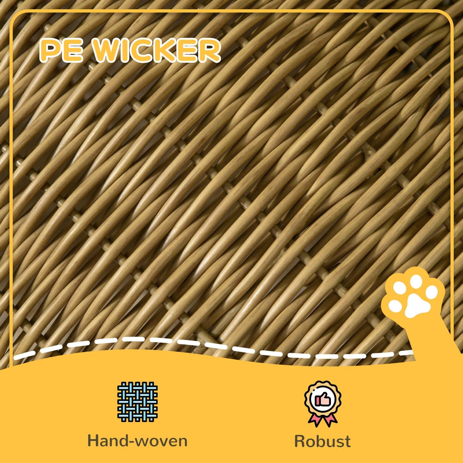 PawHut Elevated Wicker Cat House, Light Brown - image 3