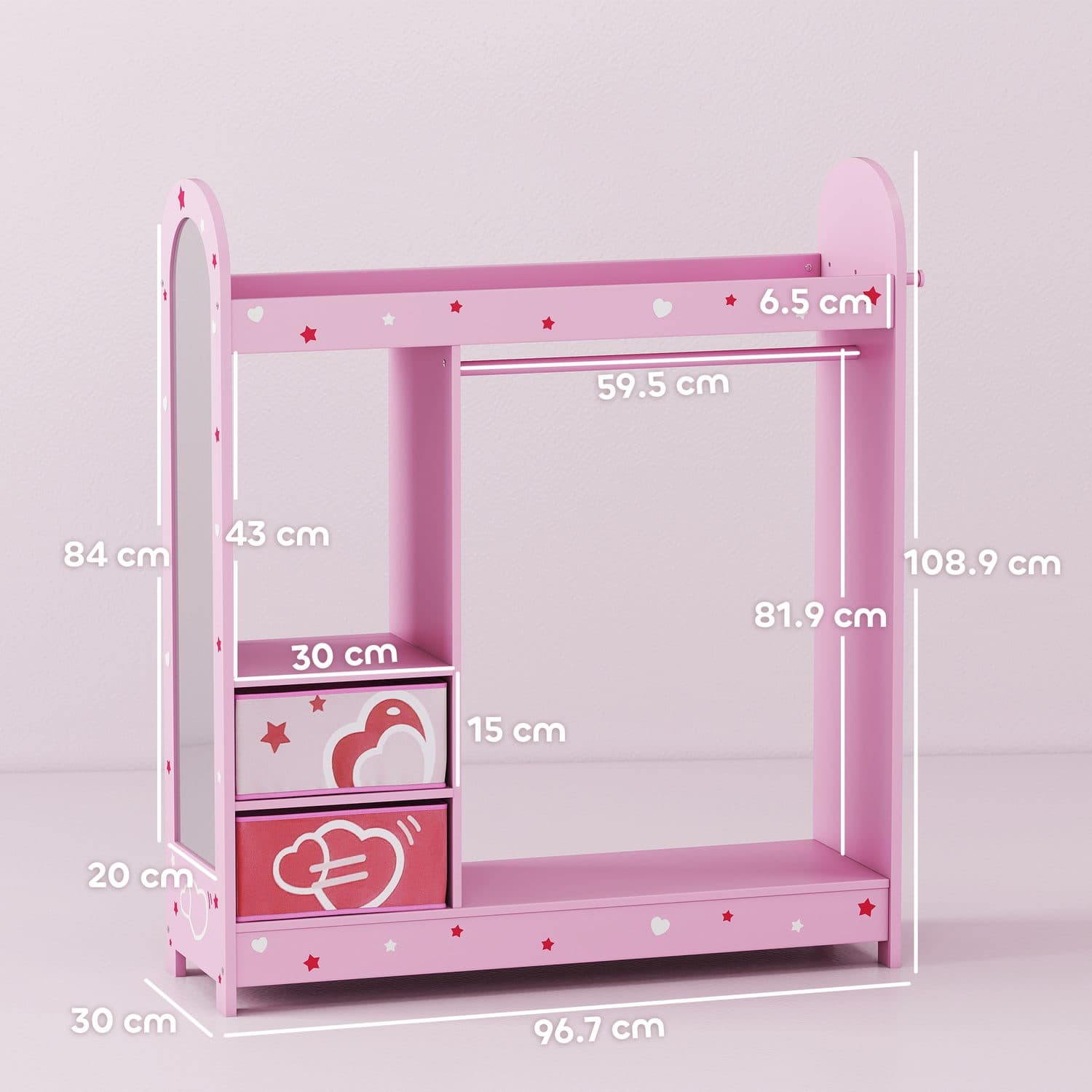 Children's Clothes Rail With Full-Length Mirror, Hanging Rail and Fabric Storage Boxes - image 4