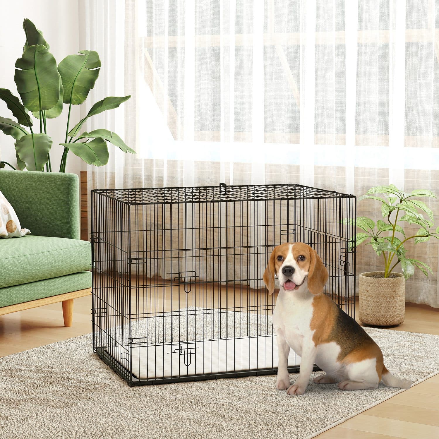 Foldable Dog Crate with Two Doors and Soft Cushion - image 5