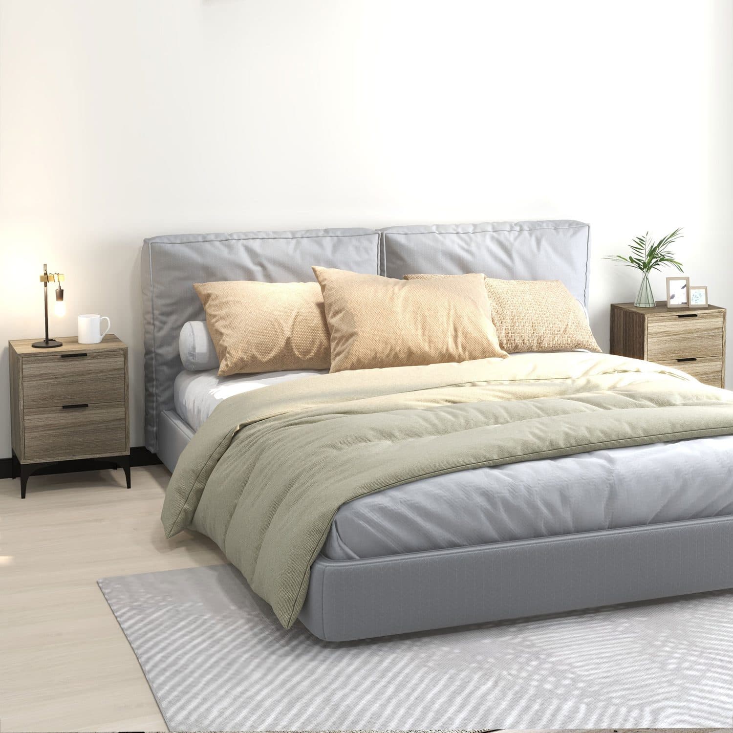Pair of Matching Bedside Tables in Wood Effect With Steel Legs - image 2