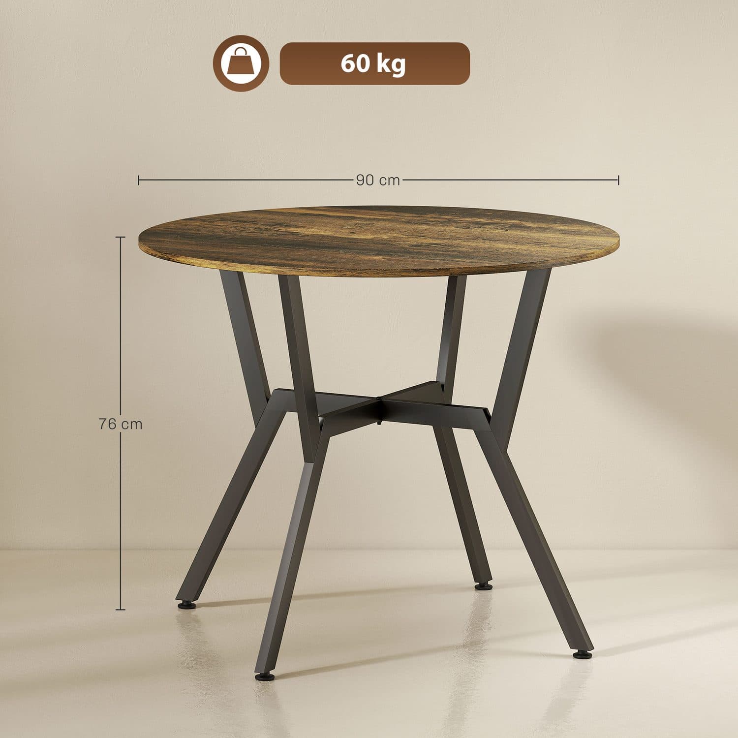 Industrial-Style Round Dining Table for Two, 90cm - image 5
