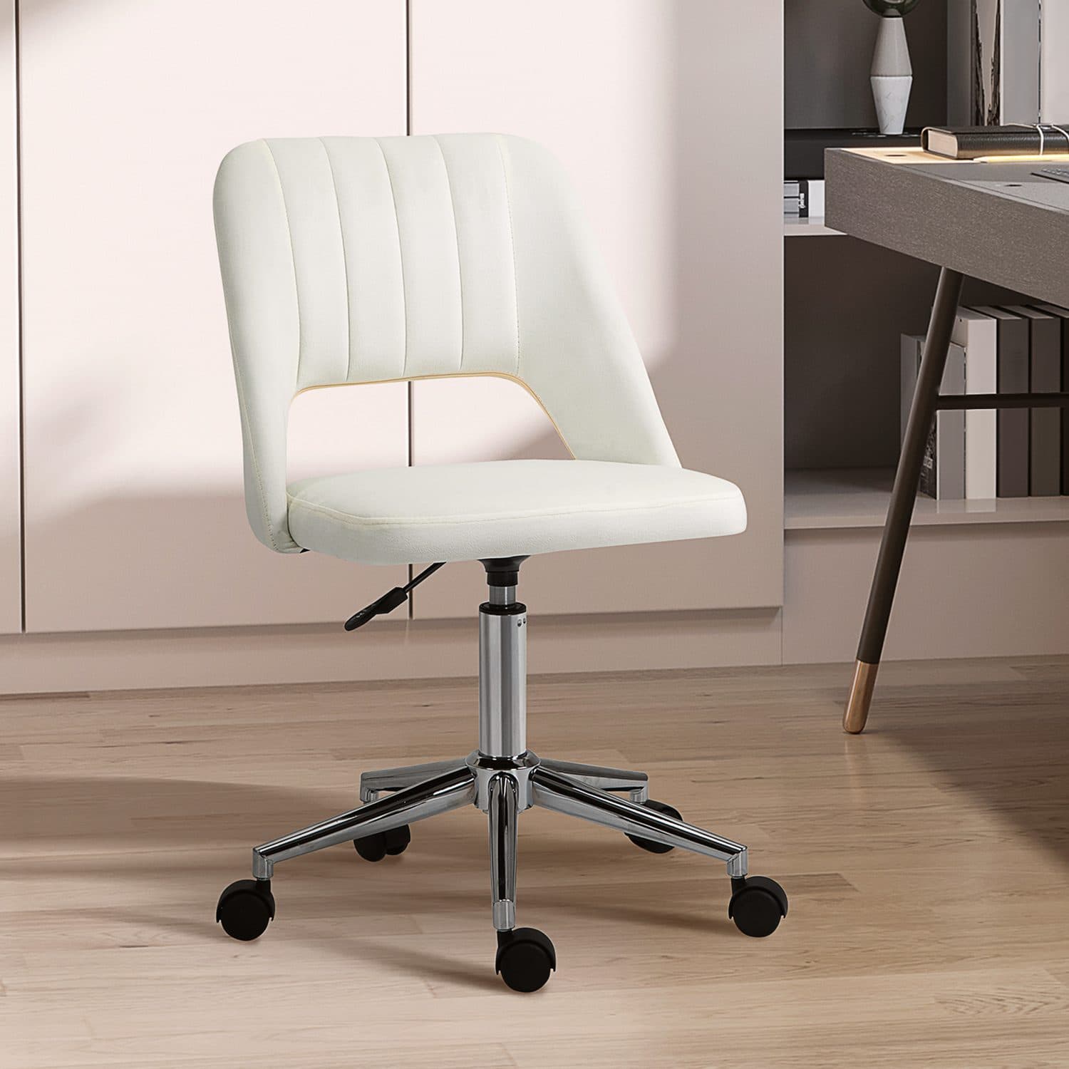 Cream Velvet Office Chair - image 5
