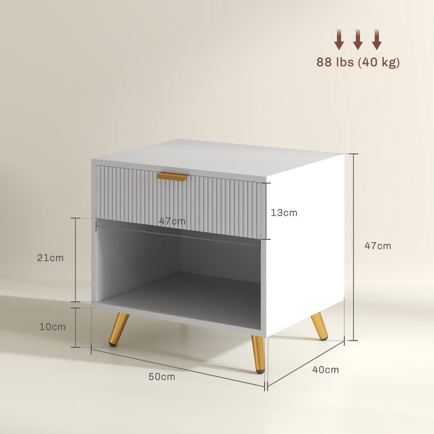 White Bedside Table with Drawer and Gold Tone Legs - image 4