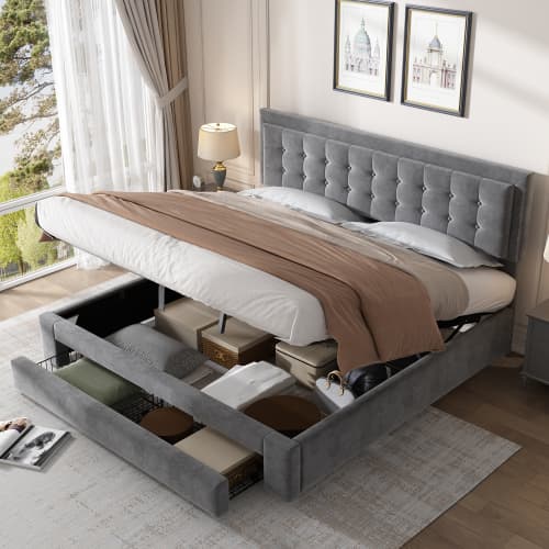 Super King (6ft) Ottoman Bed in Grey Velvet with Storage - image 5