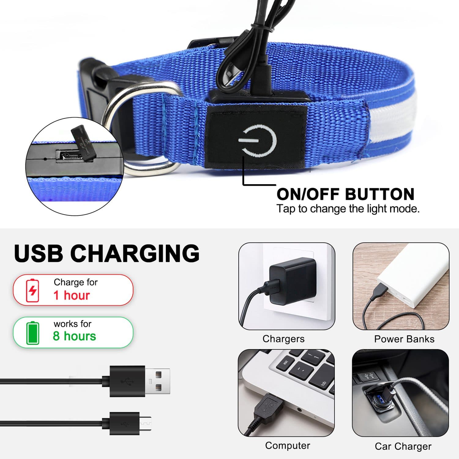 Rechargeable LED Light Up Dog Collar - Medium - image 8