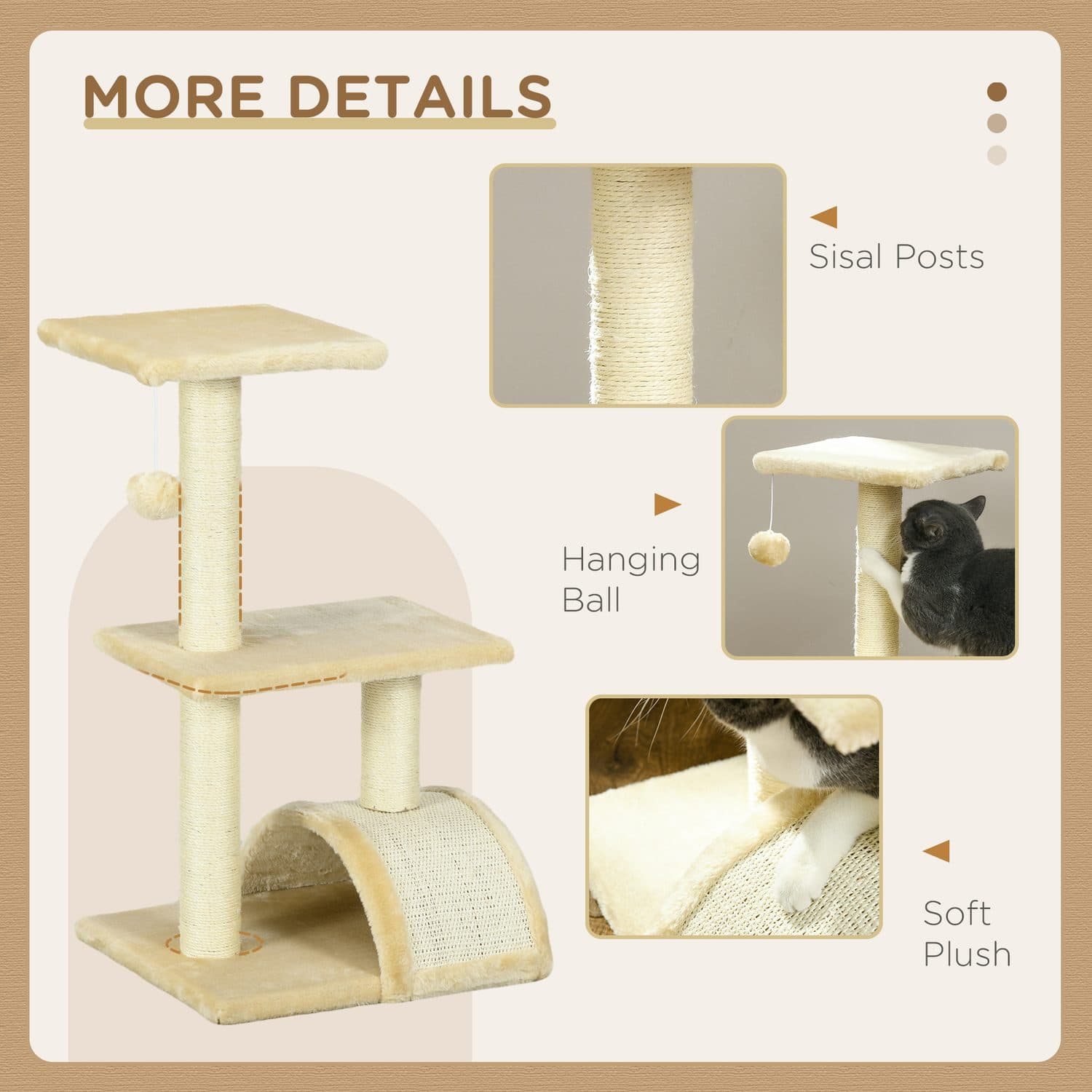 PawHut 72cm Cat Tree with Scratching Post, Cream White - image 1