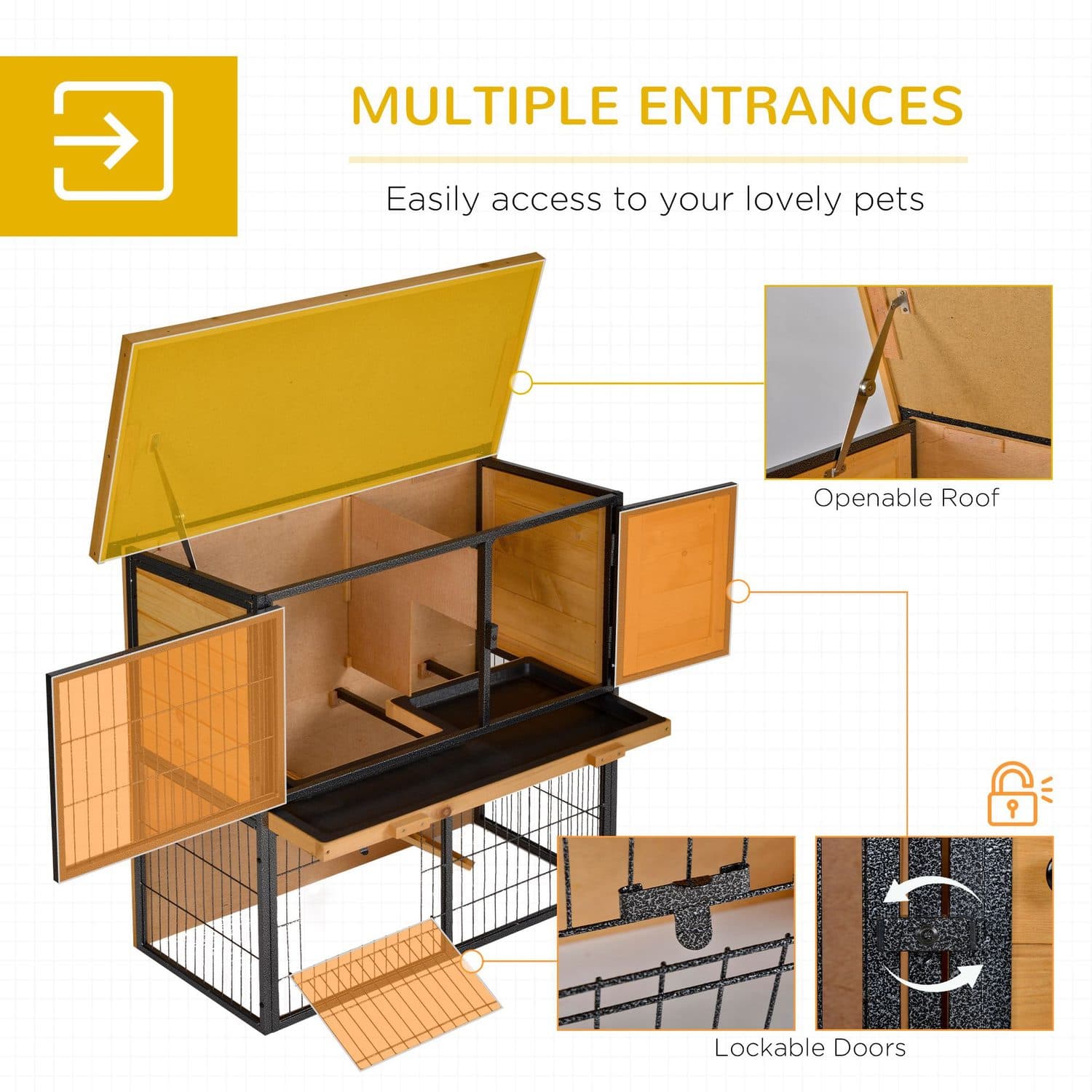 PawHut Two-Tier Elevated Hutch with Ramp and Openable Roof - image 3
