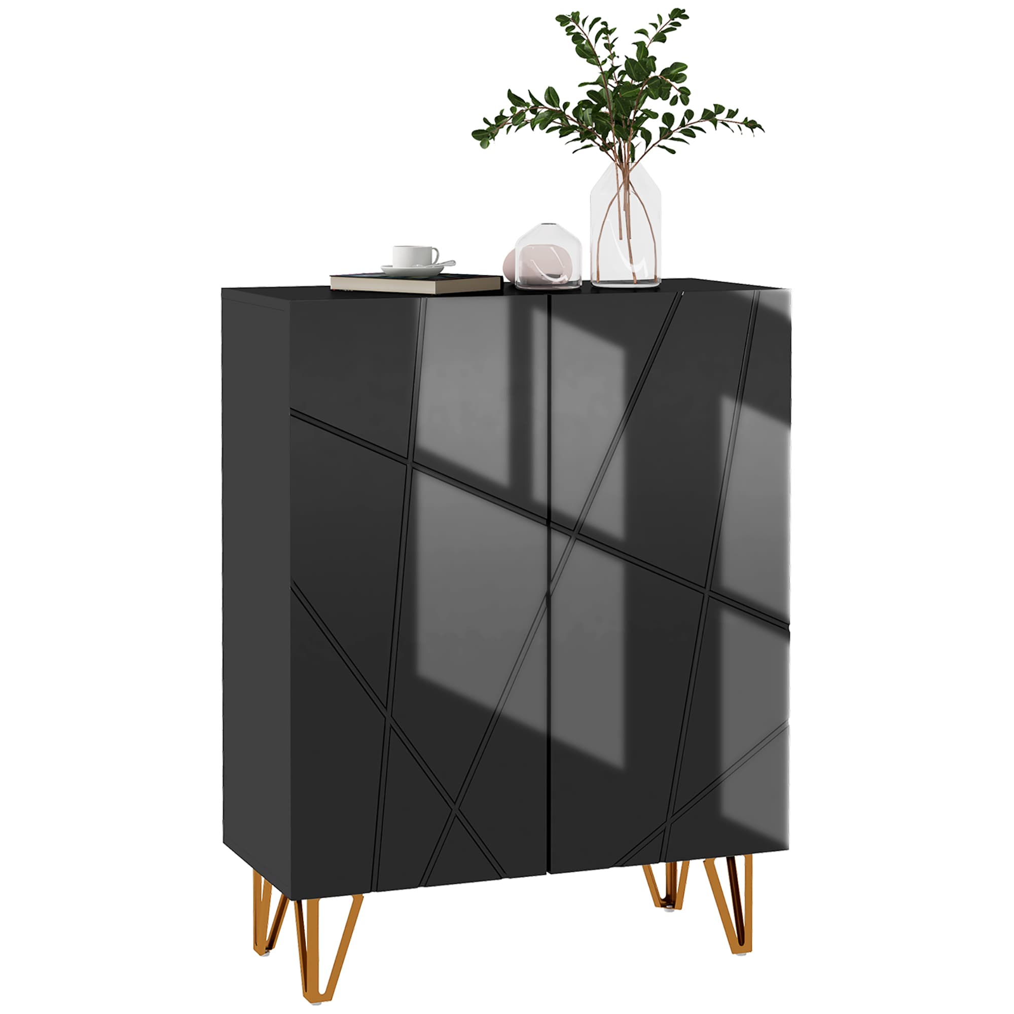 High Gloss Black Shoe Cabinet